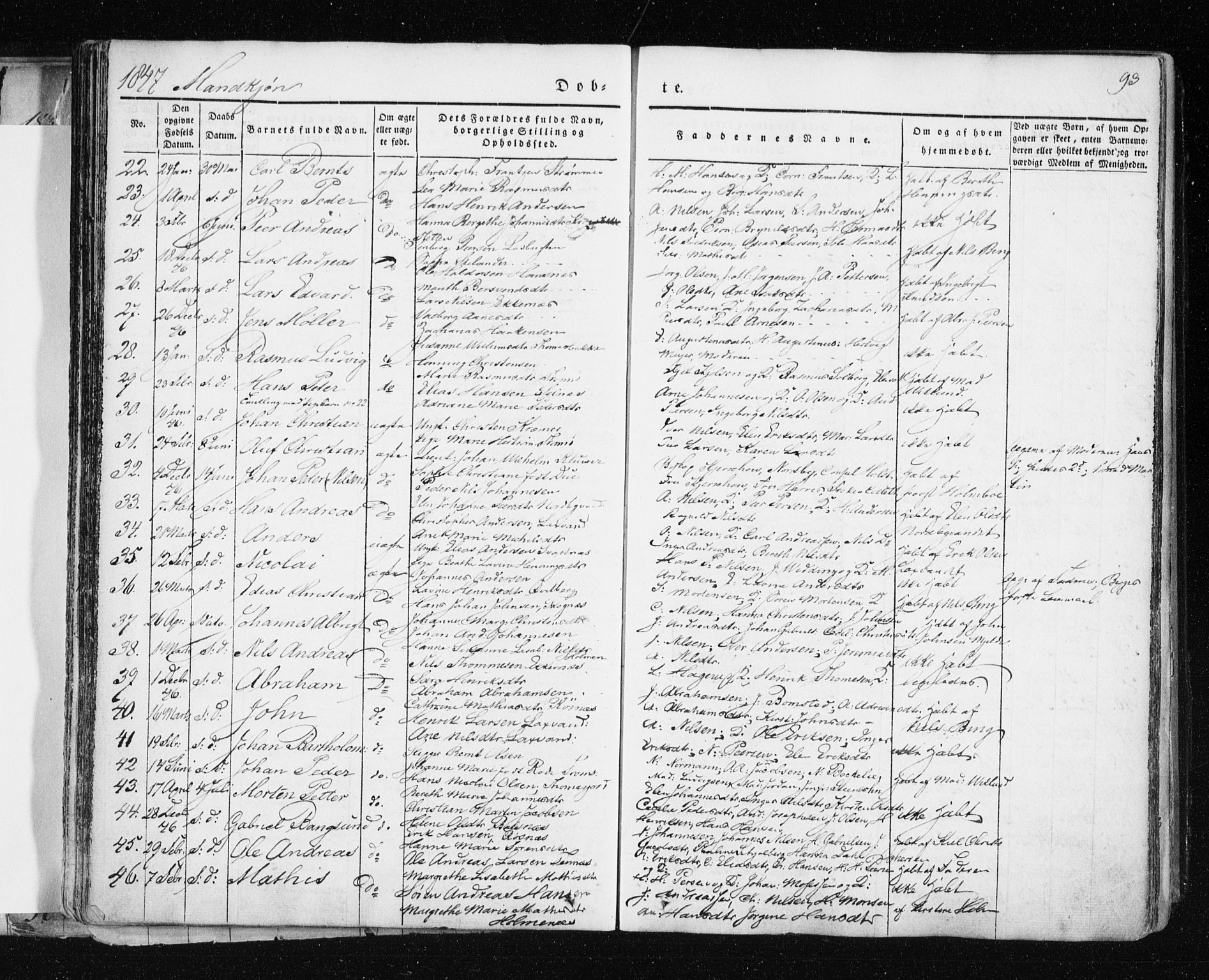 Tromsø sokneprestkontor/stiftsprosti/domprosti, SATØ/S-1343/G/Ga/L0009kirke: Parish register (official) no. 9, 1837-1847, p. 93