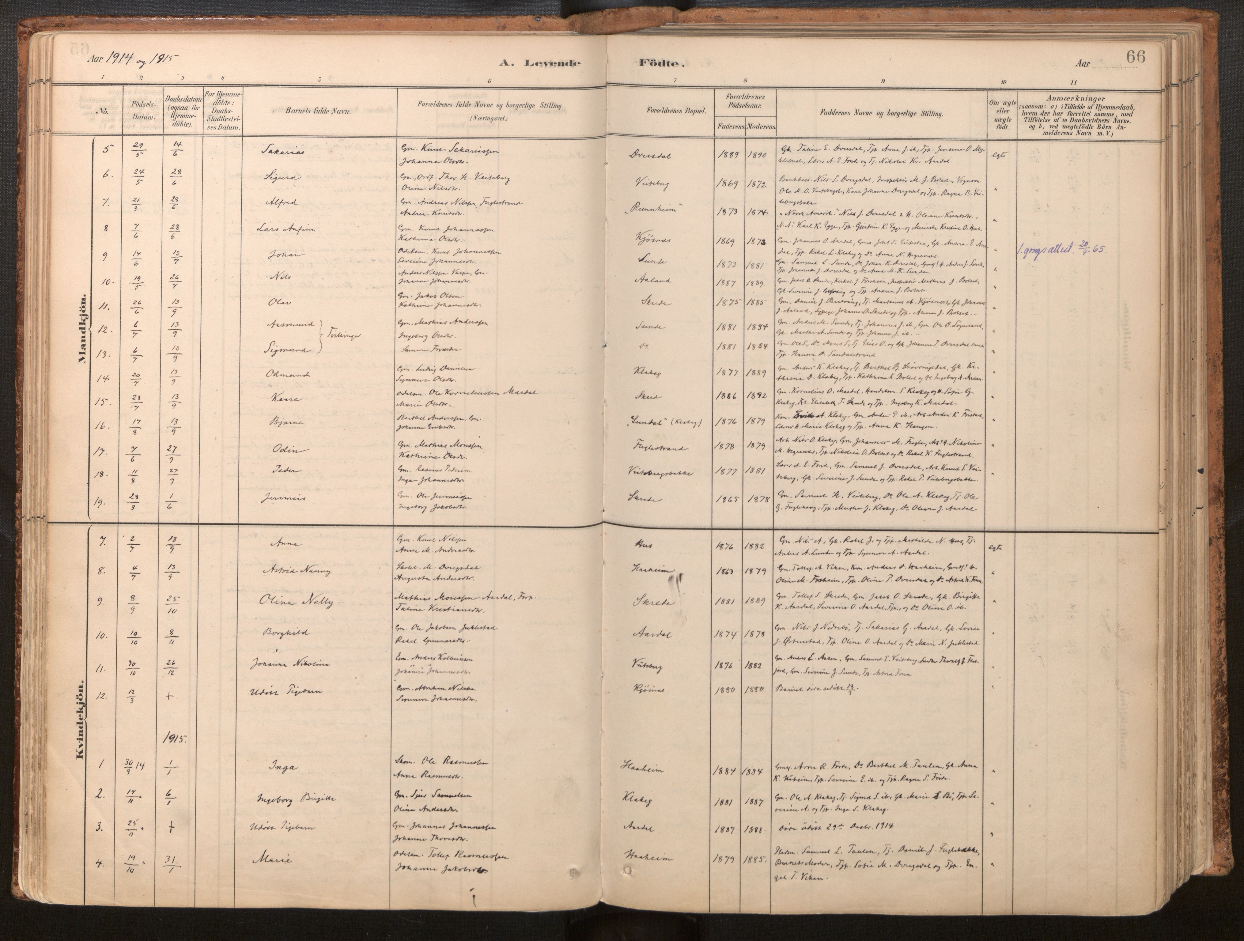 Jølster sokneprestembete, SAB/A-80701/H/Haa/Haac/L0001: Parish register (official) no. C 1, 1882-1928, p. 66