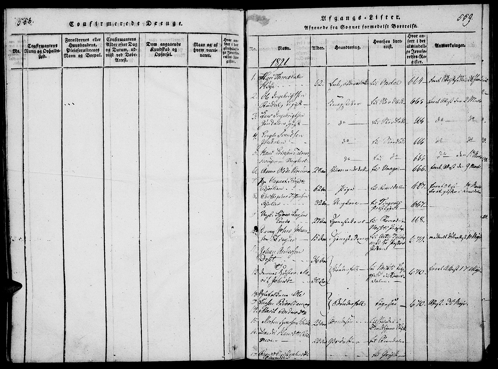 Lesja prestekontor, SAH/PREST-068/H/Ha/Haa/L0004: Parish register (official) no. 4, 1820-1829, p. 558-559