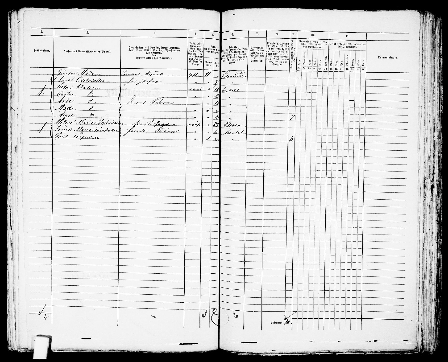 RA, 1865 census for Arendal, 1865, p. 208