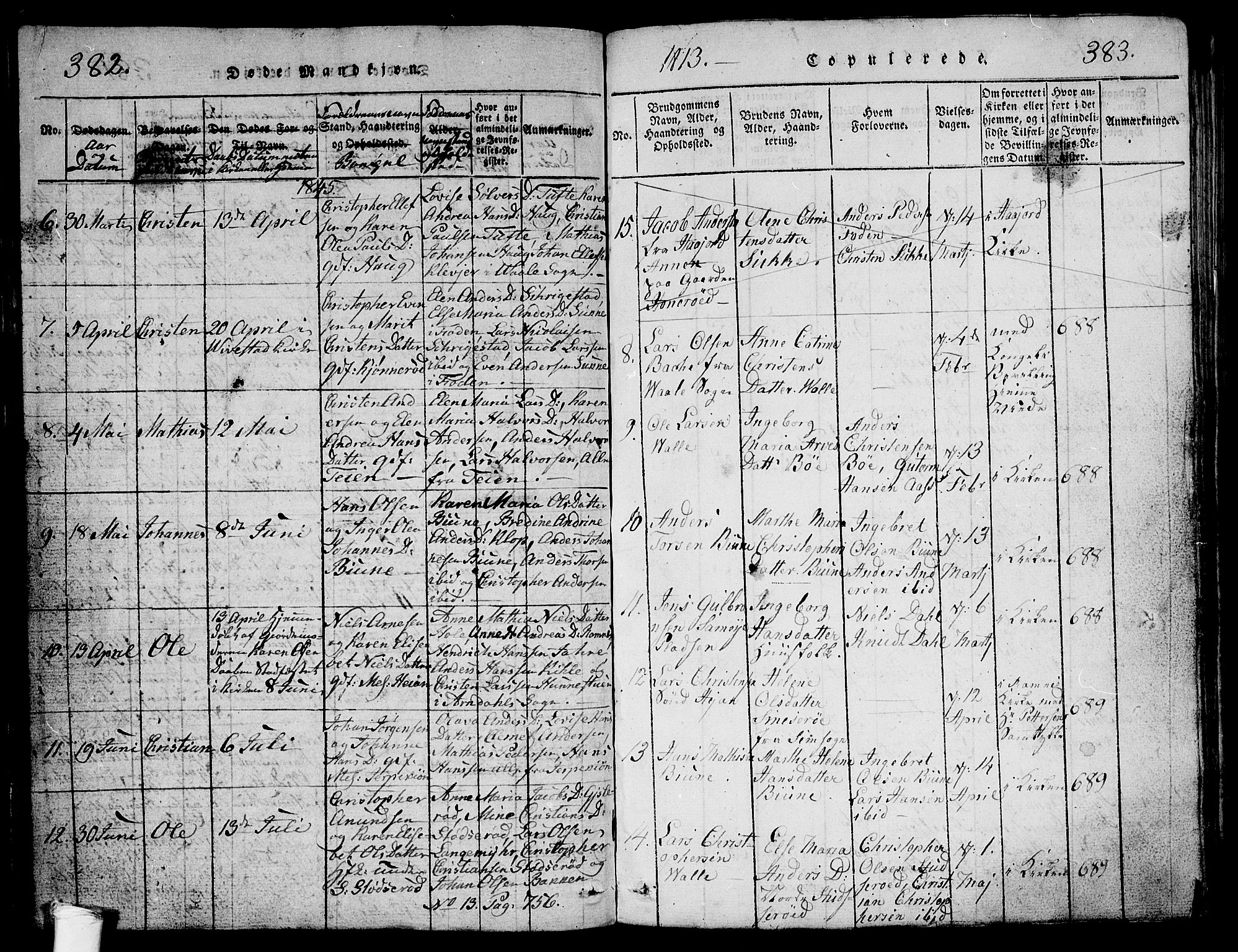 Ramnes kirkebøker, SAKO/A-314/G/Ga/L0001: Parish register (copy) no. I 1, 1813-1847, p. 382-383