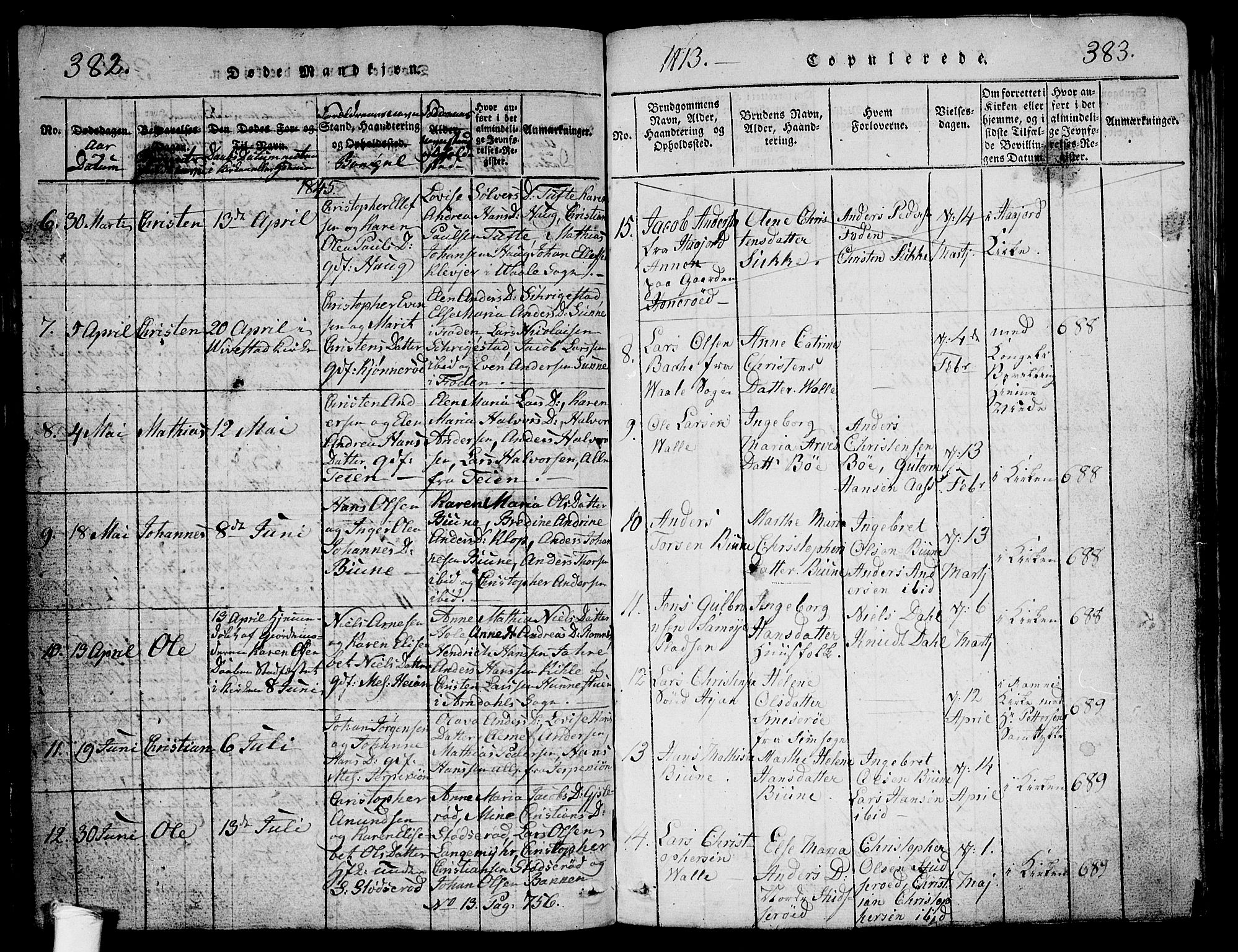 Ramnes kirkebøker, AV/SAKO-A-314/G/Ga/L0001: Parish register (copy) no. I 1, 1813-1847, p. 382-383