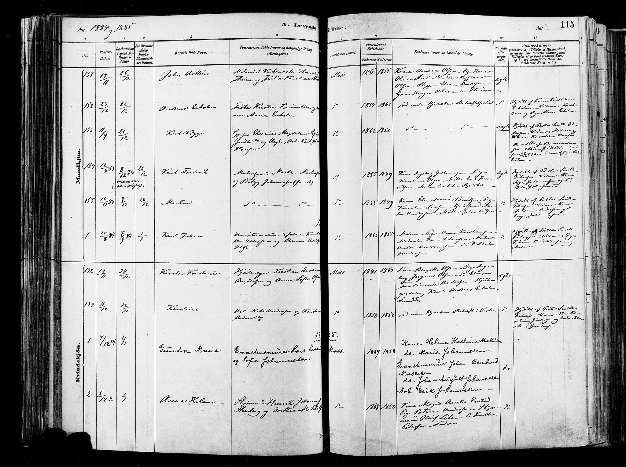 Moss prestekontor Kirkebøker, SAO/A-2003/F/Fb/L0001: Parish register (official) no. II 1, 1878-1886, p. 115