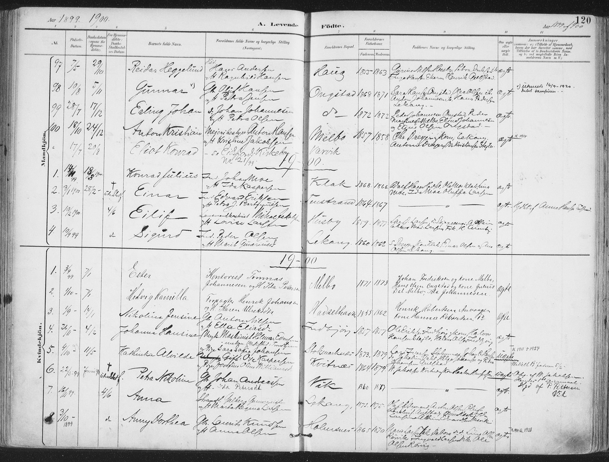 Ministerialprotokoller, klokkerbøker og fødselsregistre - Nordland, AV/SAT-A-1459/888/L1246: Parish register (official) no. 888A12, 1891-1903, p. 120