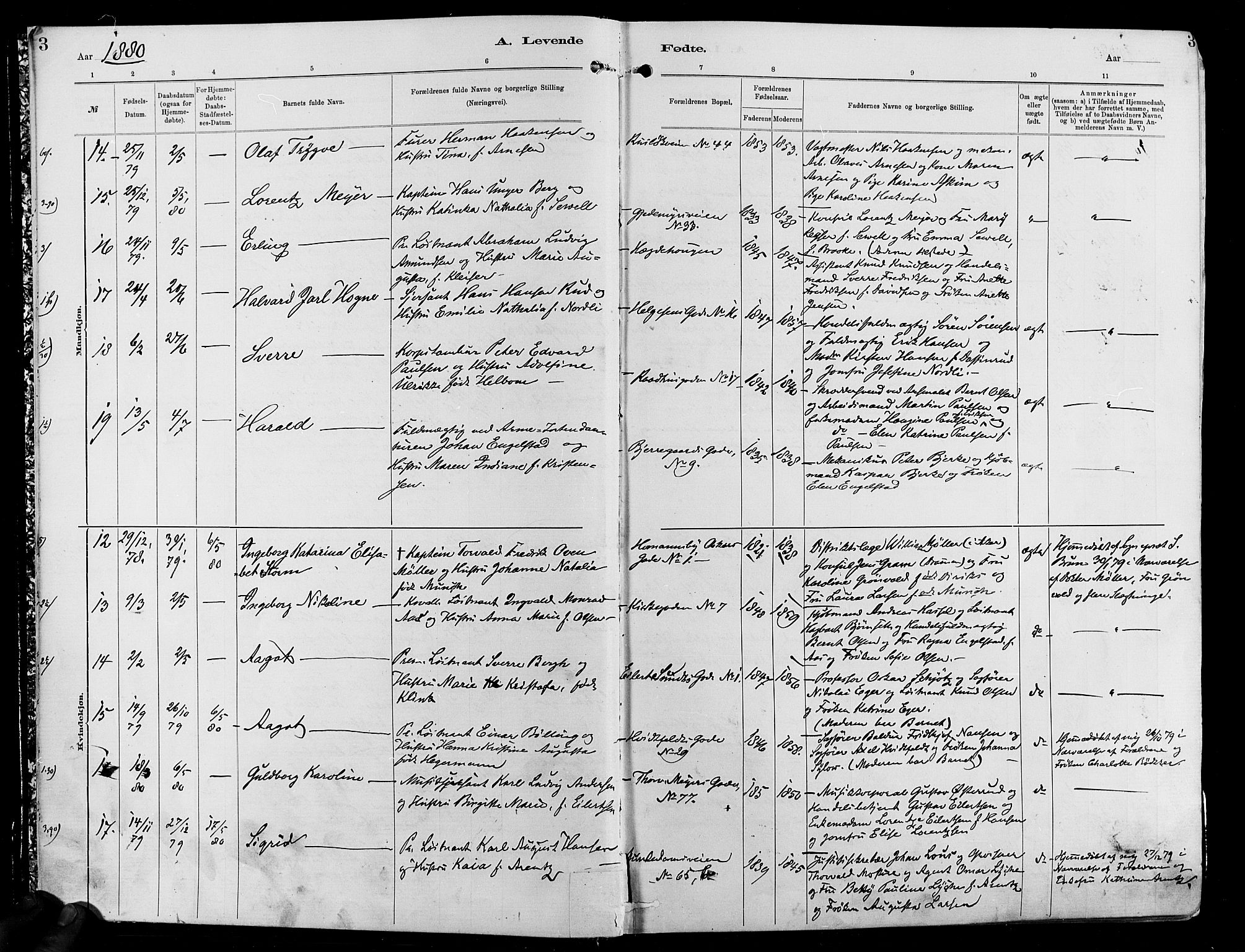 Garnisonsmenigheten Kirkebøker, AV/SAO-A-10846/F/Fa/L0012: Parish register (official) no. 12, 1880-1893, p. 3