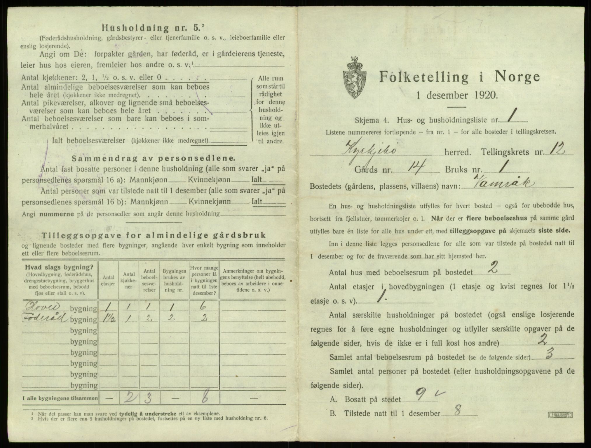 SAB, 1920 census for Kyrkjebø, 1920, p. 115