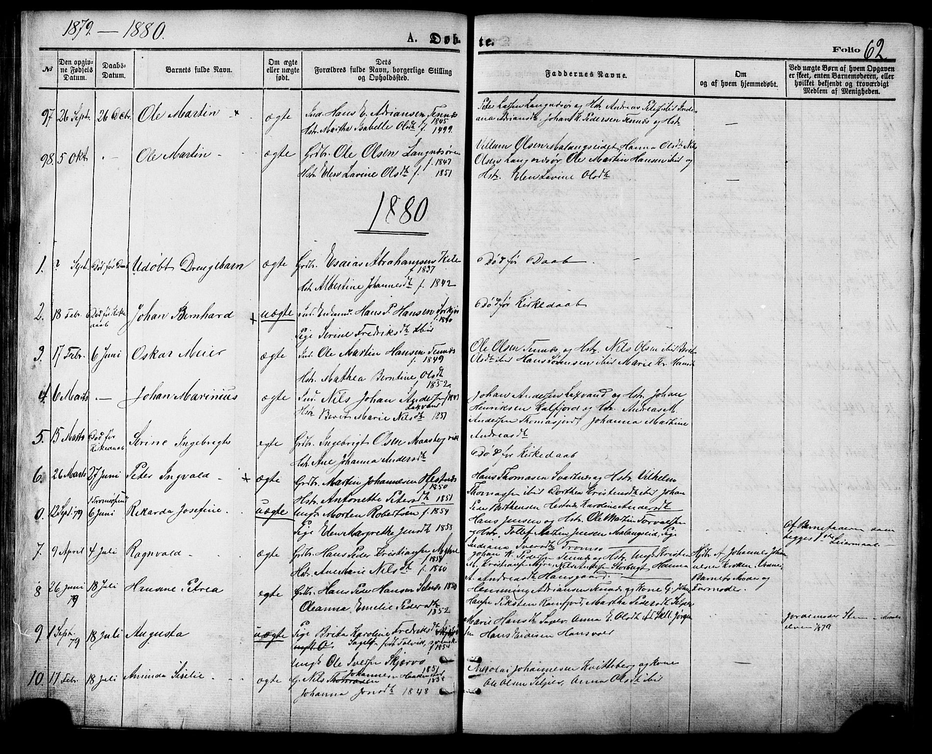 Balsfjord sokneprestembete, SATØ/S-1303/G/Ga/L0004kirke: Parish register (official) no. 4, 1871-1883, p. 62
