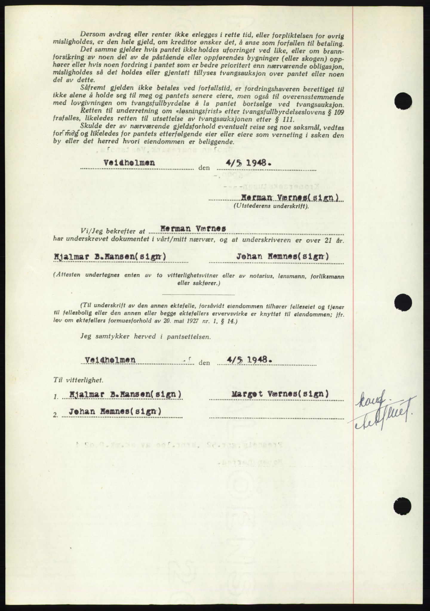 Nordmøre sorenskriveri, AV/SAT-A-4132/1/2/2Ca: Mortgage book no. B99, 1948-1948, Diary no: : 2555/1948