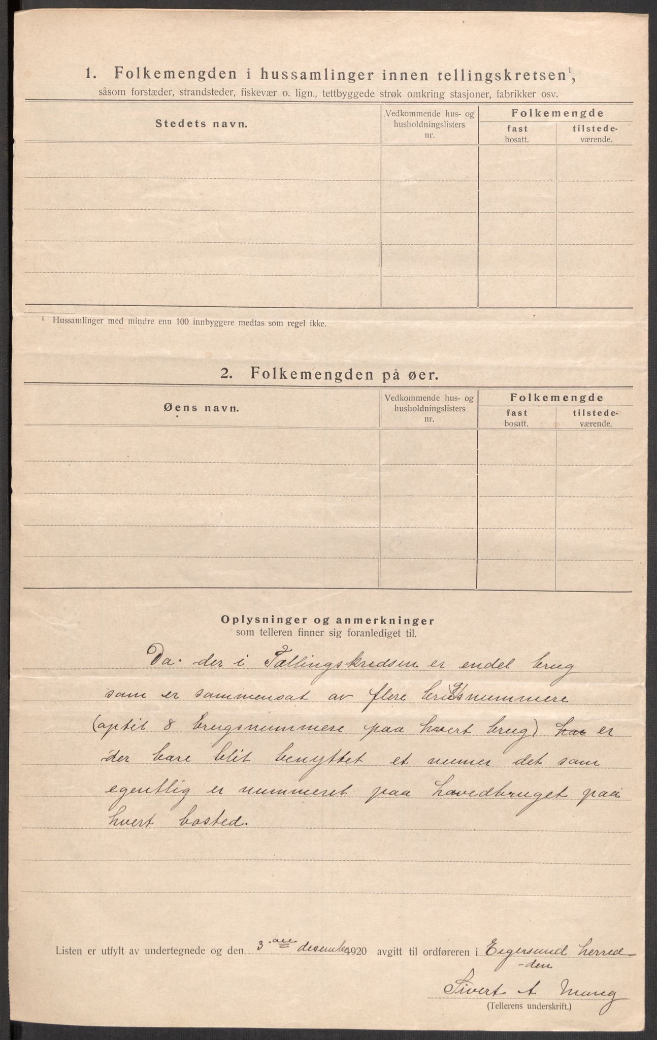 SAST, 1920 census for Eigersund, 1920, p. 27