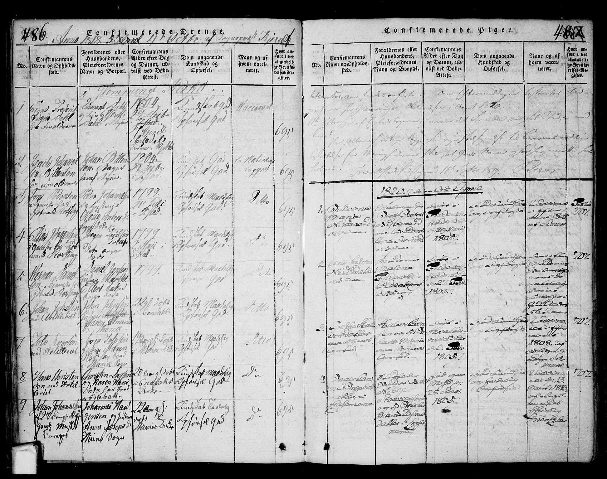 Fredrikstad prestekontor Kirkebøker, SAO/A-11082/F/Fa/L0004: Parish register (official) no. 4, 1816-1834, p. 486-487