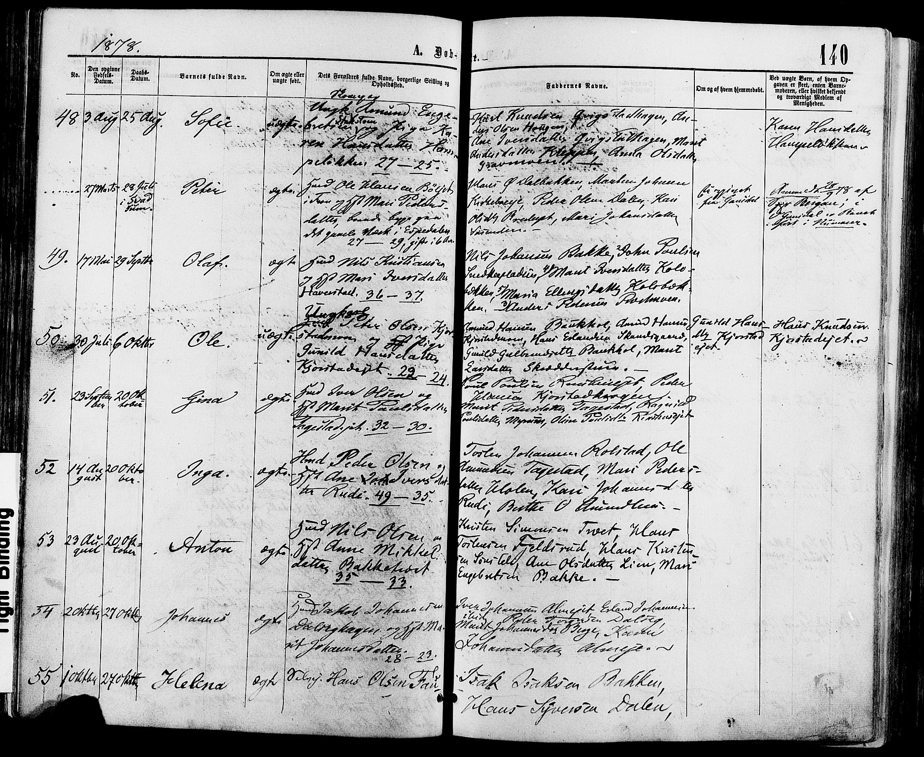 Sør-Fron prestekontor, AV/SAH-PREST-010/H/Ha/Haa/L0002: Parish register (official) no. 2, 1864-1880, p. 140