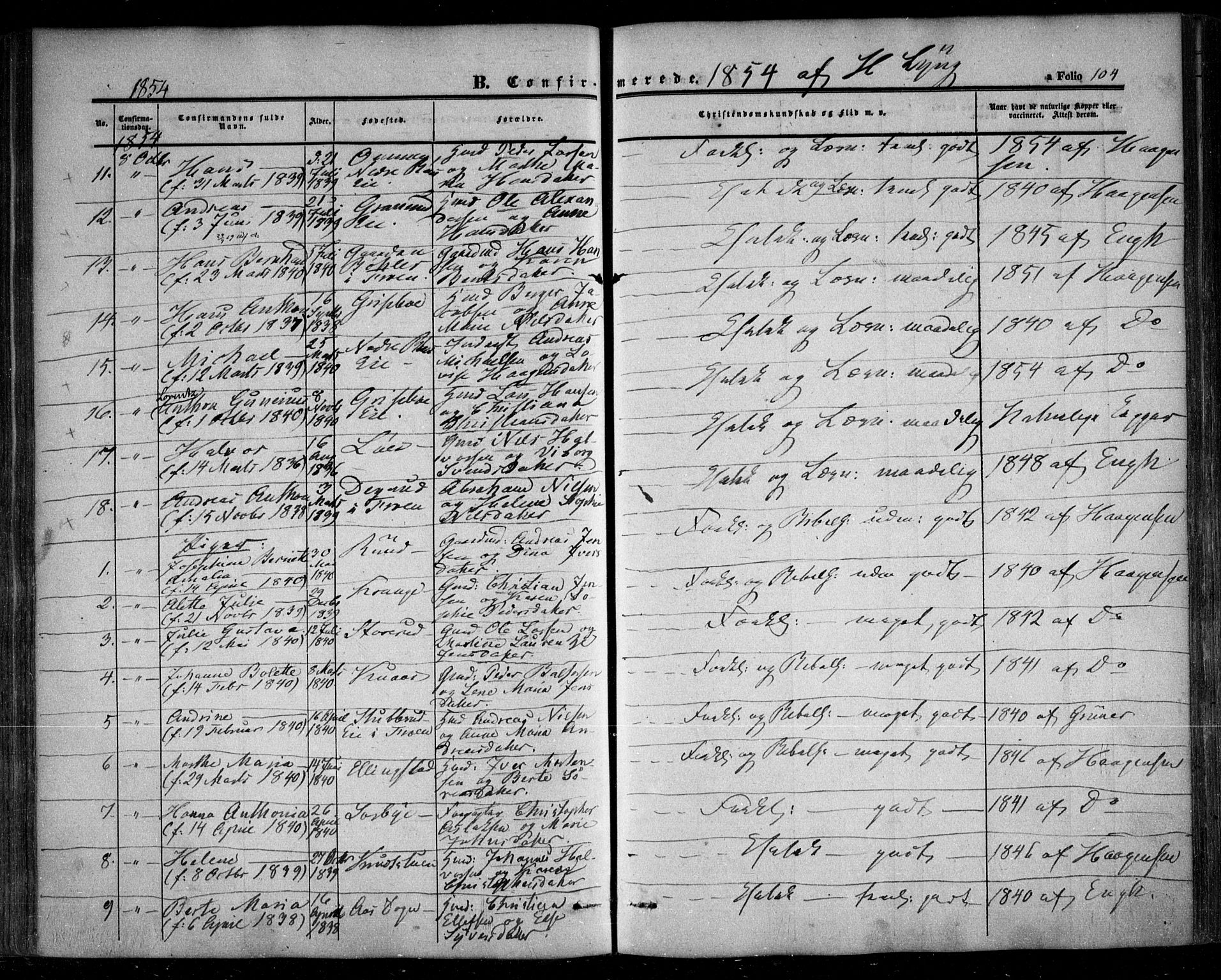 Nesodden prestekontor Kirkebøker, AV/SAO-A-10013/F/Fa/L0007: Parish register (official) no. I 7, 1848-1868, p. 104