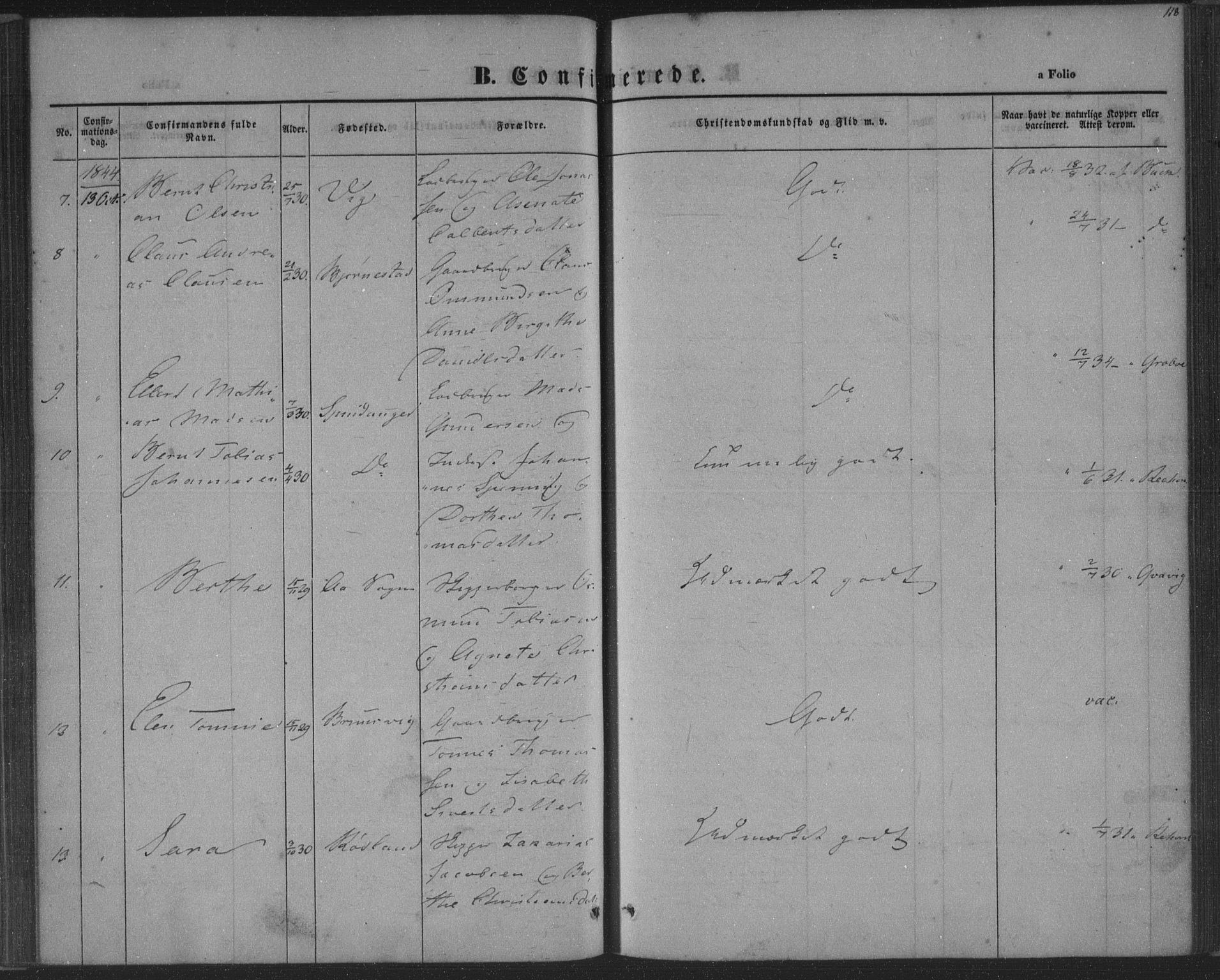 Herad sokneprestkontor, SAK/1111-0018/F/Fa/Fab/L0003: Parish register (official) no. A 3, 1844-1853, p. 118