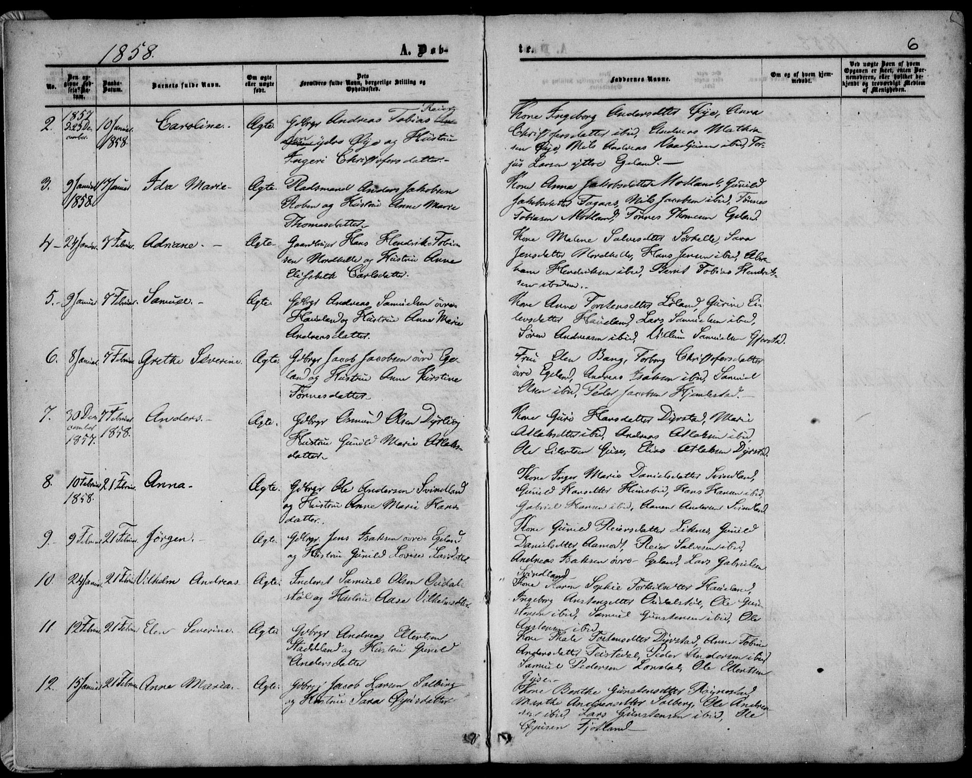 Kvinesdal sokneprestkontor, AV/SAK-1111-0026/F/Fa/Fab/L0006: Parish register (official) no. A 6, 1857-1869, p. 6