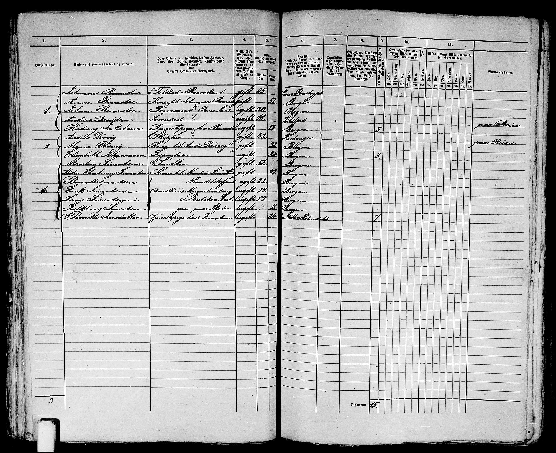 RA, 1865 census for Bergen, 1865, p. 167