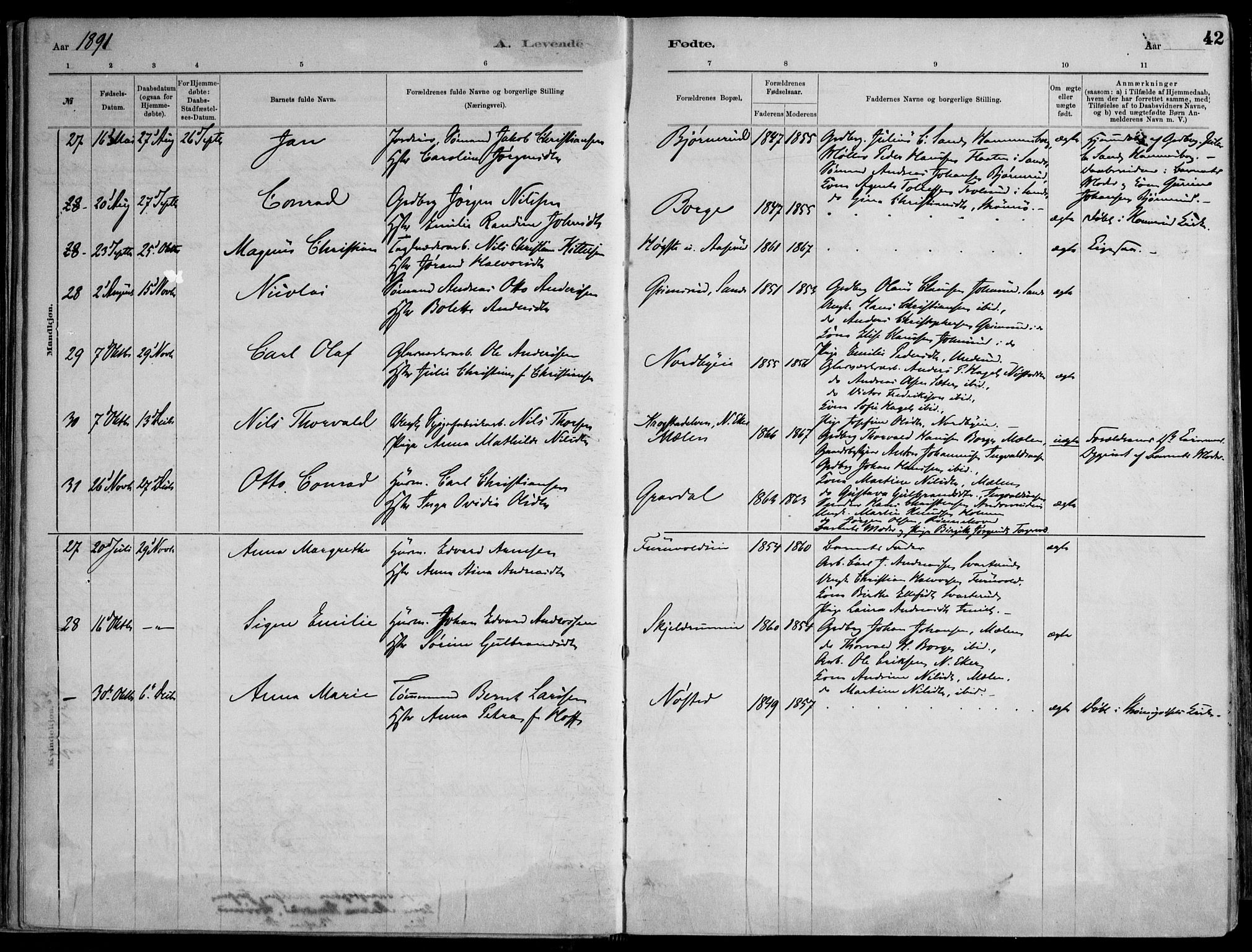 Skoger kirkebøker, AV/SAKO-A-59/F/Fa/L0006: Parish register (official) no. I 6, 1885-1910, p. 42