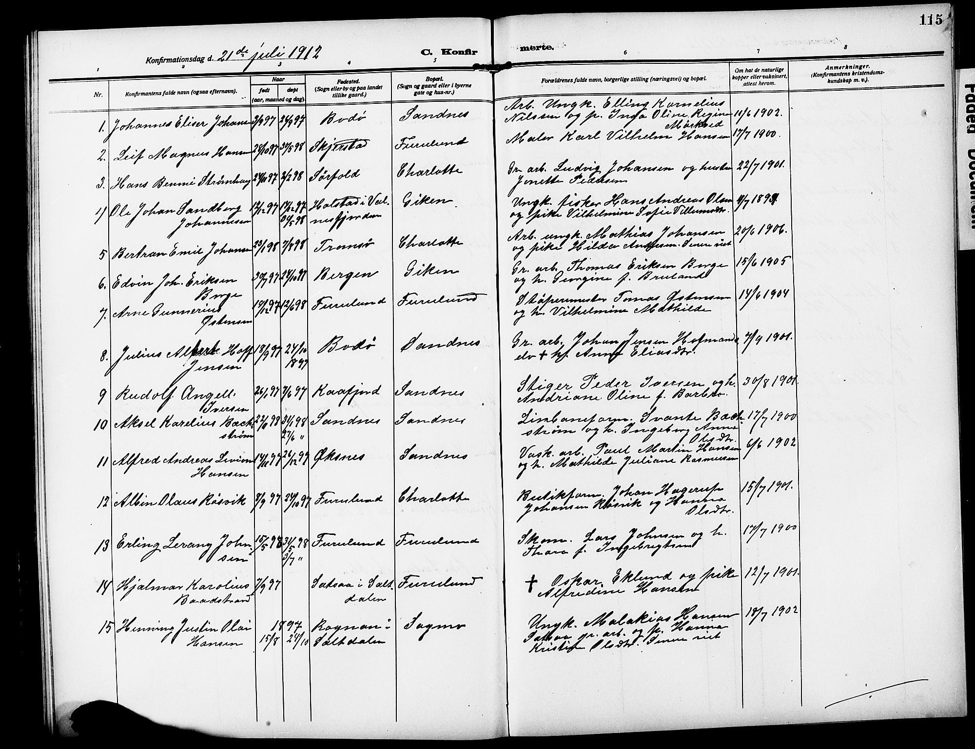 Ministerialprotokoller, klokkerbøker og fødselsregistre - Nordland, AV/SAT-A-1459/850/L0710: Parish register (official) no. 850A02, 1910-1920, p. 115