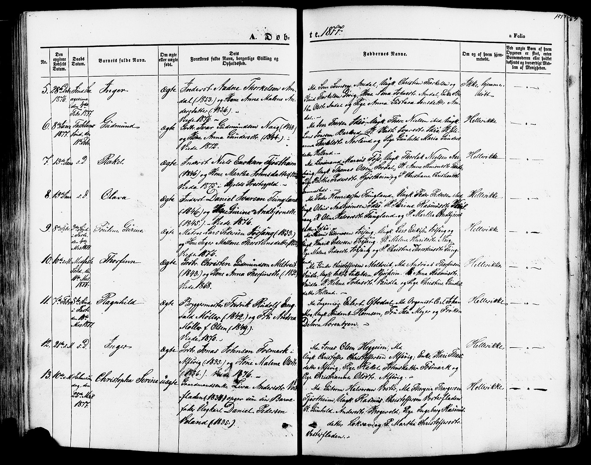 Strand sokneprestkontor, AV/SAST-A-101828/H/Ha/Haa/L0007: Parish register (official) no. A 7, 1855-1881, p. 151