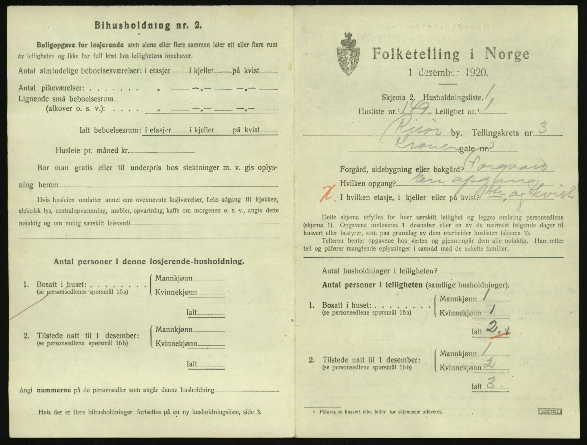 SAK, 1920 census for Risør, 1920, p. 2945