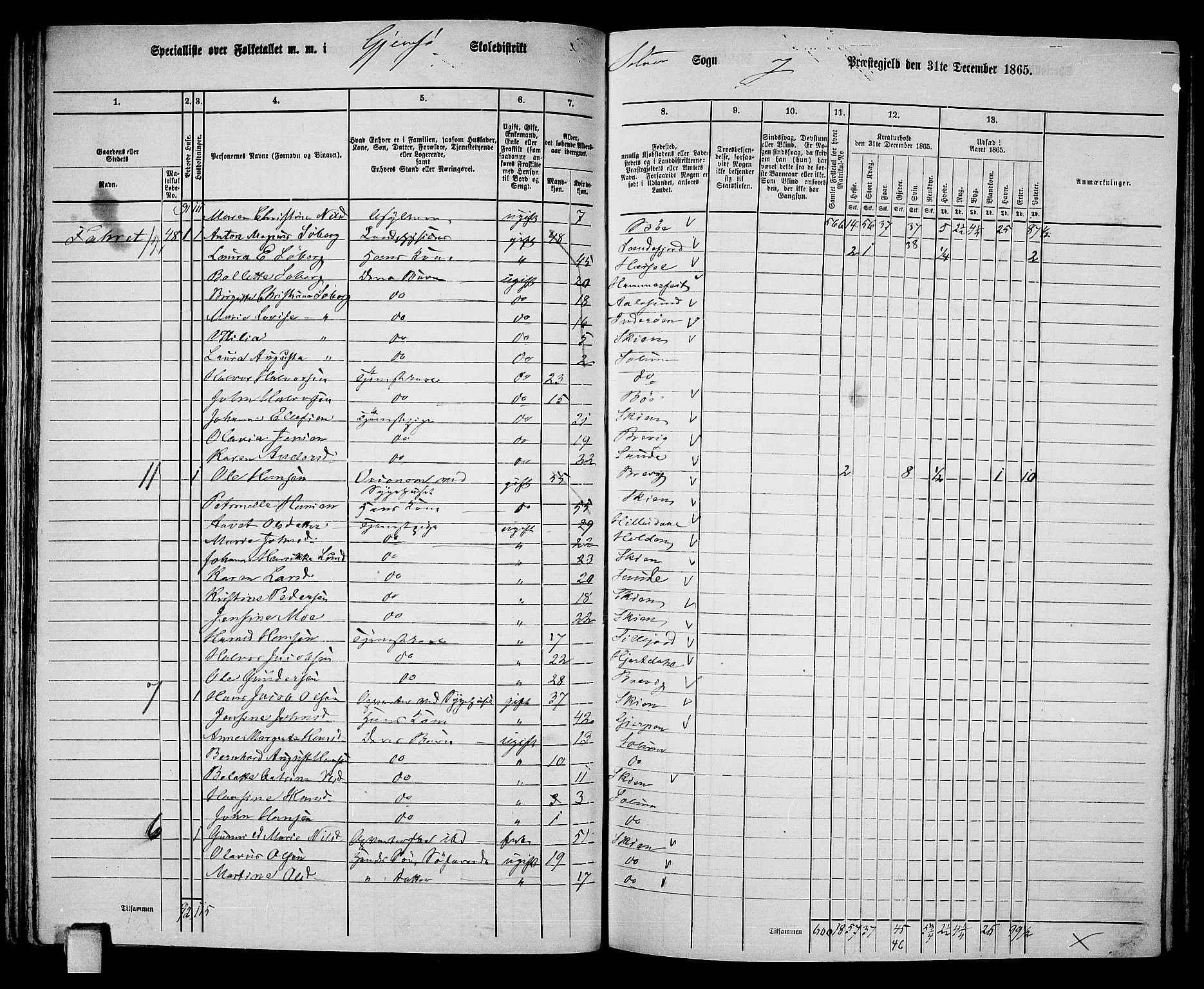 RA, 1865 census for Solum, 1865, p. 67