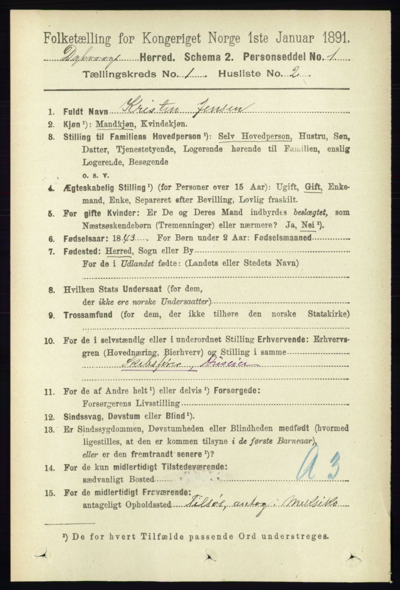 RA, 1891 census for 0915 Dypvåg, 1891, p. 122