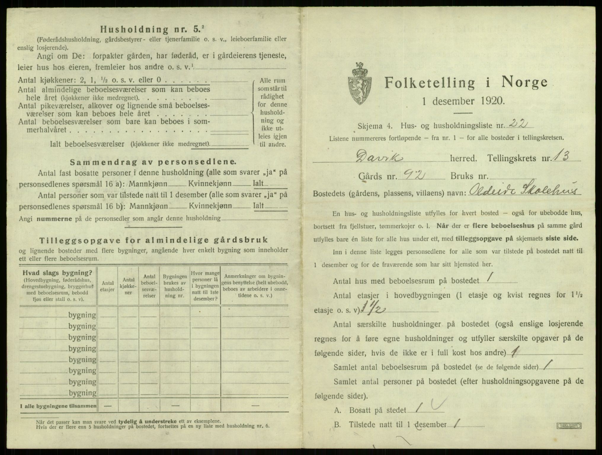 SAB, 1920 census for Davik, 1920, p. 878