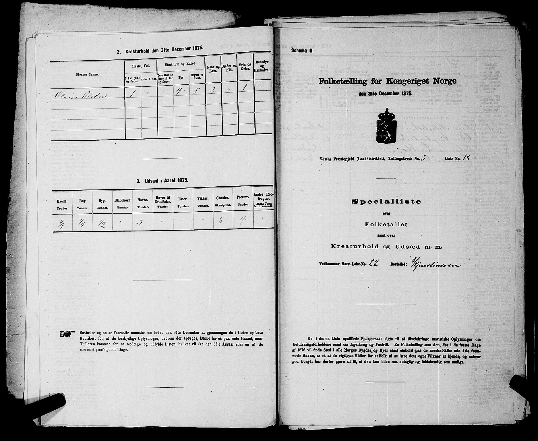 RA, 1875 census for 0211L Vestby/Vestby, Garder og Såner, 1875, p. 289