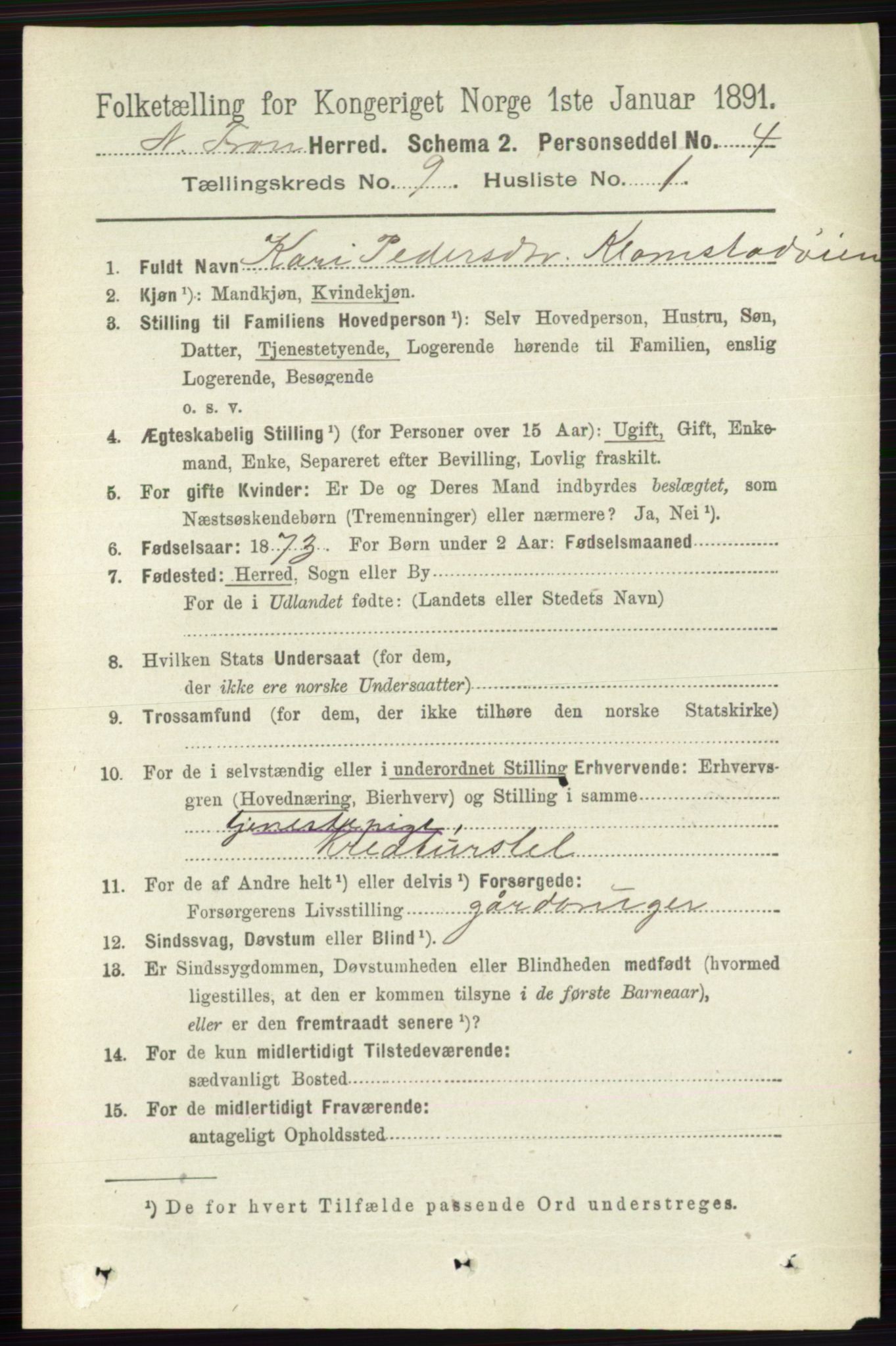 RA, 1891 census for 0518 Nord-Fron, 1891, p. 3717