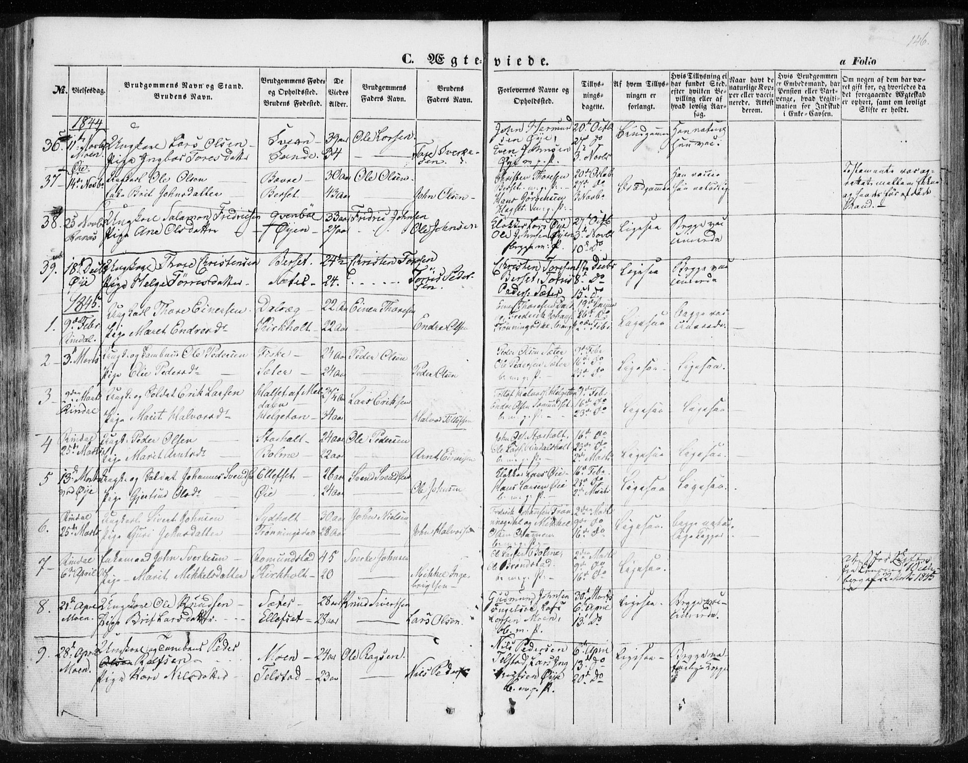 Ministerialprotokoller, klokkerbøker og fødselsregistre - Møre og Romsdal, SAT/A-1454/595/L1043: Parish register (official) no. 595A05, 1843-1851, p. 146