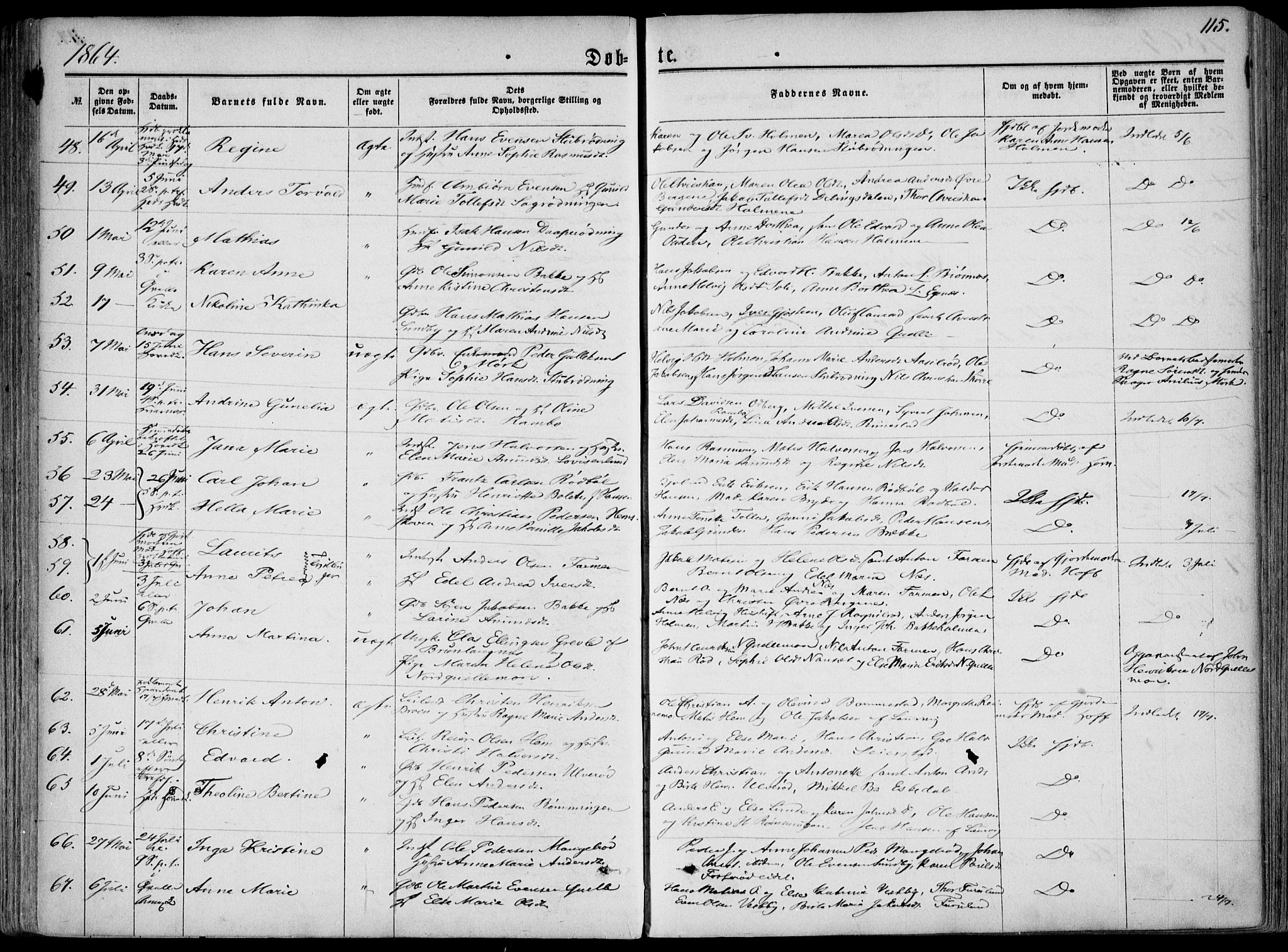 Hedrum kirkebøker, AV/SAKO-A-344/F/Fa/L0007: Parish register (official) no. I 7, 1857-1868, p. 115