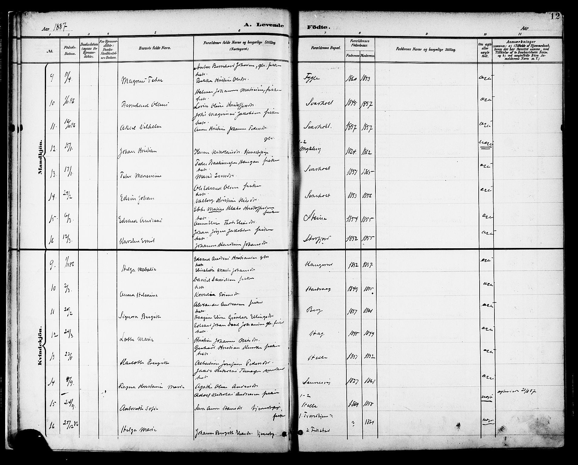 Ministerialprotokoller, klokkerbøker og fødselsregistre - Nordland, SAT/A-1459/882/L1179: Parish register (official) no. 882A01, 1886-1898, p. 12