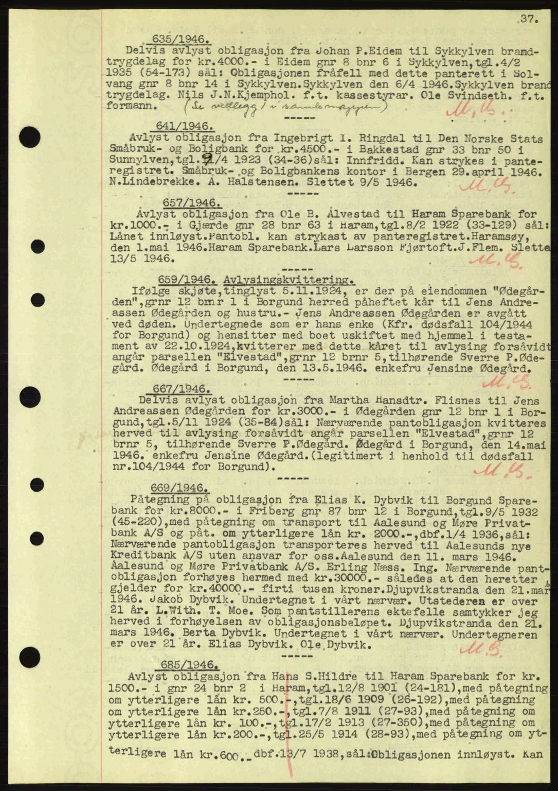 Nordre Sunnmøre sorenskriveri, SAT/A-0006/1/2/2C/2Ca: Mortgage book no. B6-14 a, 1942-1945, Diary no: : 635/1946