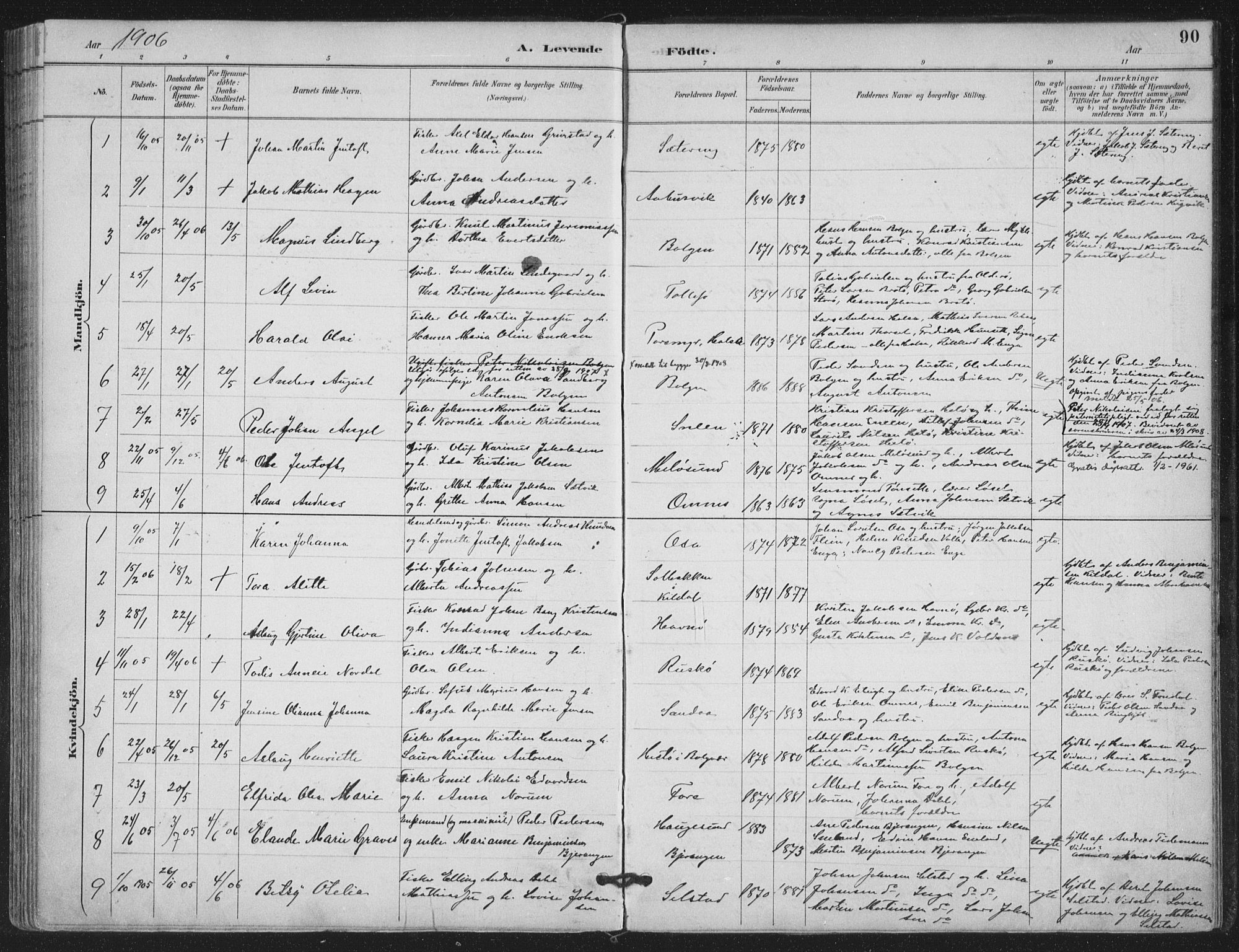 Ministerialprotokoller, klokkerbøker og fødselsregistre - Nordland, SAT/A-1459/843/L0628: Parish register (official) no. 843A03, 1889-1907, p. 90