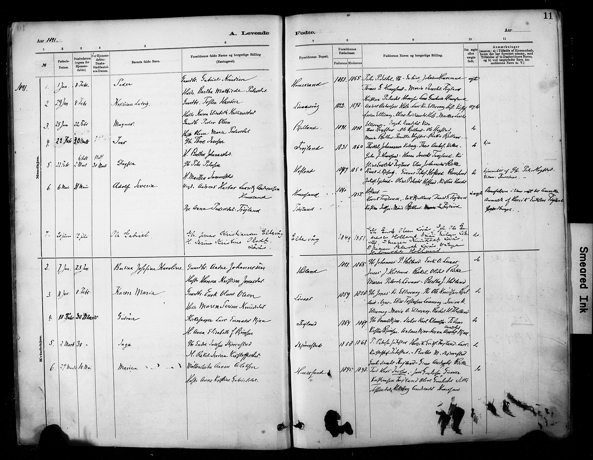 Hetland sokneprestkontor, AV/SAST-A-101826/30/30BA/L0010: Parish register (official) no. A 10, 1882-1925, p. 11