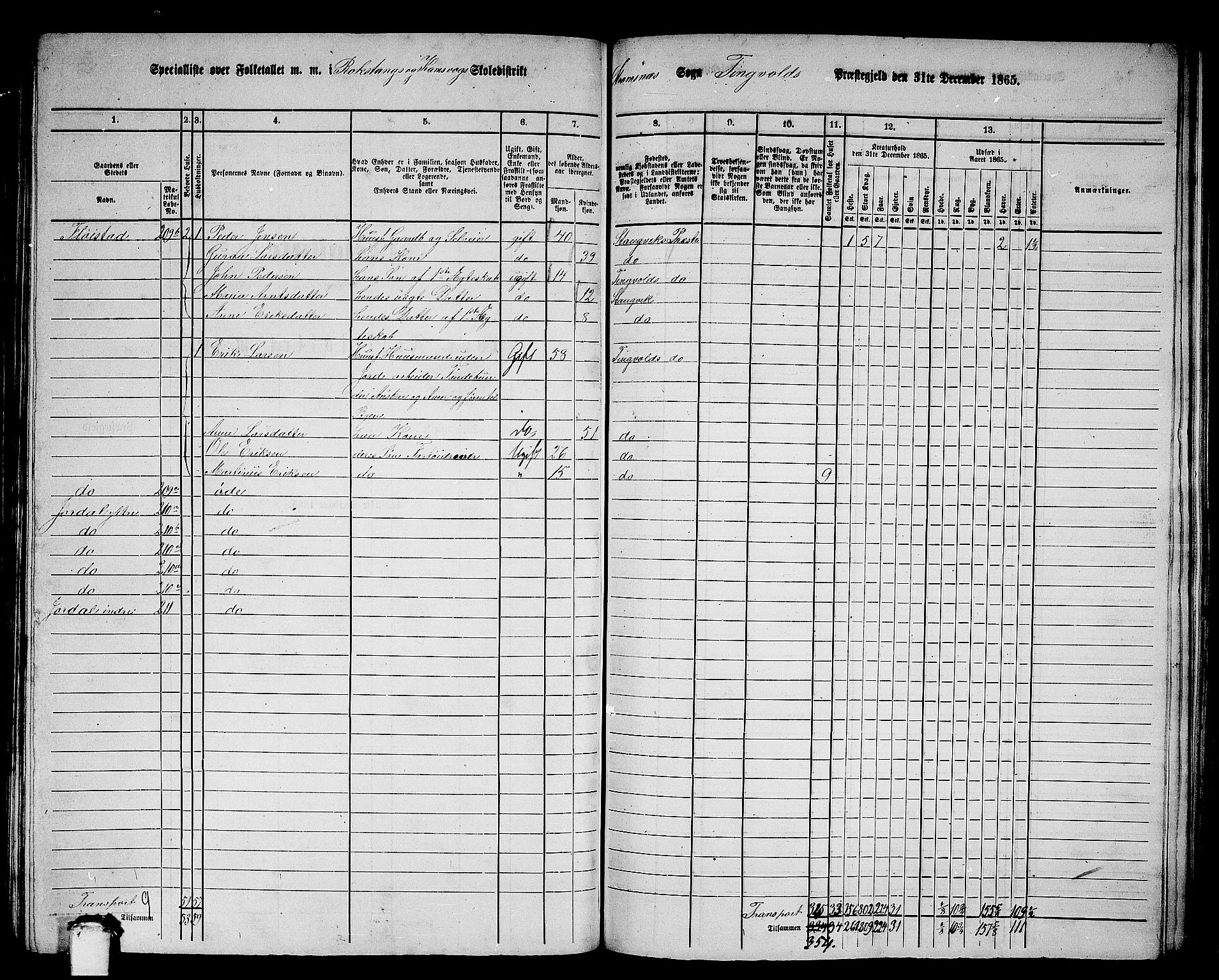 RA, 1865 census for Tingvoll, 1865, p. 160