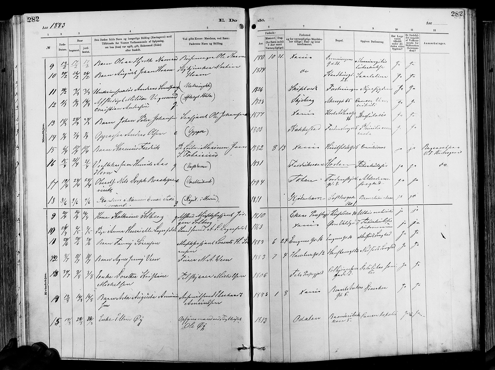 Garnisonsmenigheten Kirkebøker, AV/SAO-A-10846/F/Fa/L0012: Parish register (official) no. 12, 1880-1893, p. 282