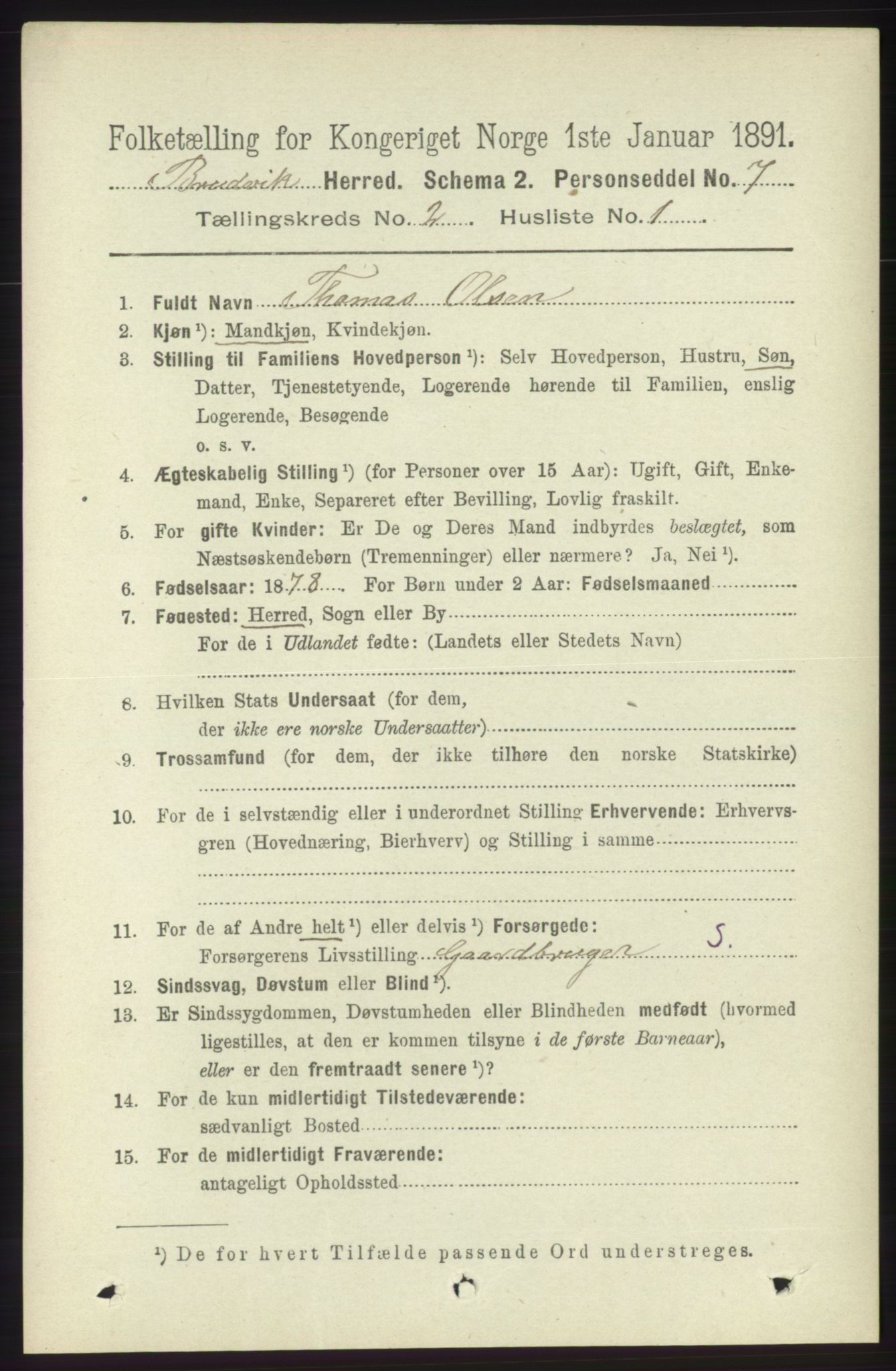 RA, 1891 census for 1251 Bruvik, 1891, p. 439