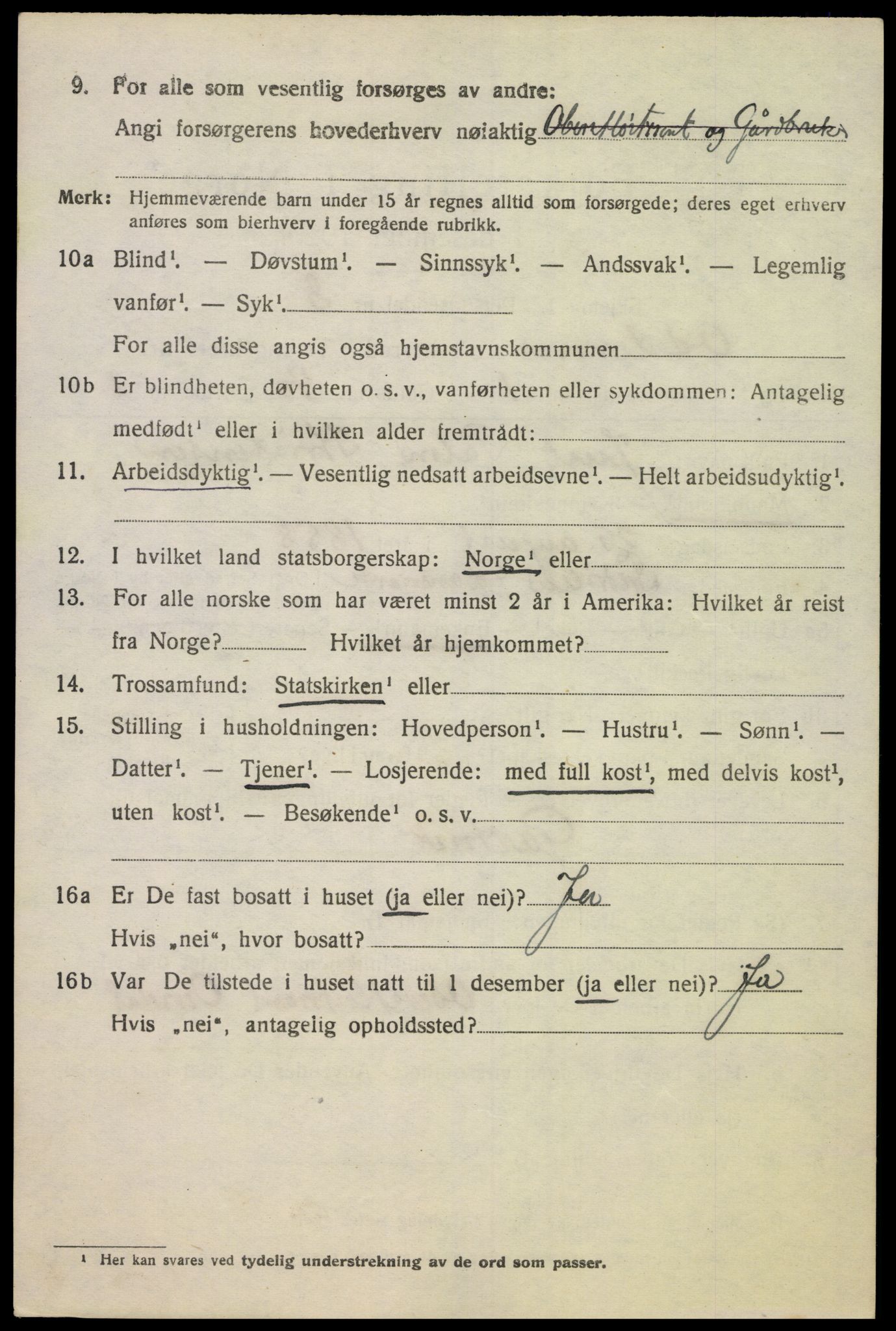 SAK, 1920 census for Oddernes, 1920, p. 8398