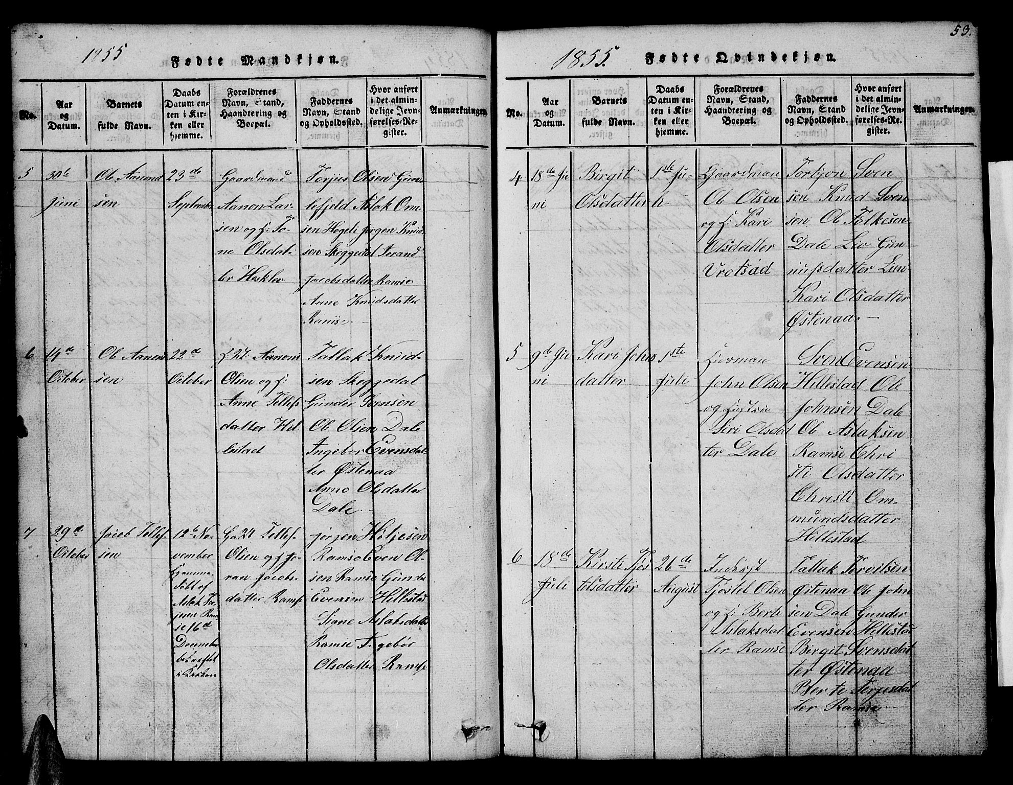 Åmli sokneprestkontor, AV/SAK-1111-0050/F/Fb/Fbb/L0001: Parish register (copy) no. B 1, 1816-1889, p. 53