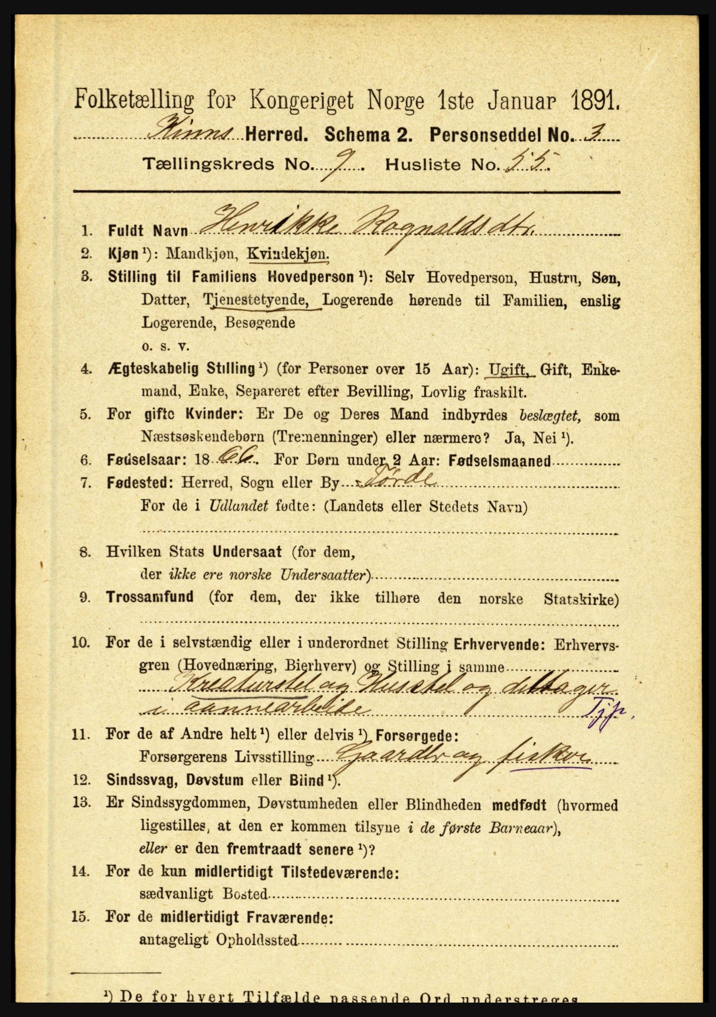 RA, 1891 census for 1437 Kinn, 1891, p. 3754