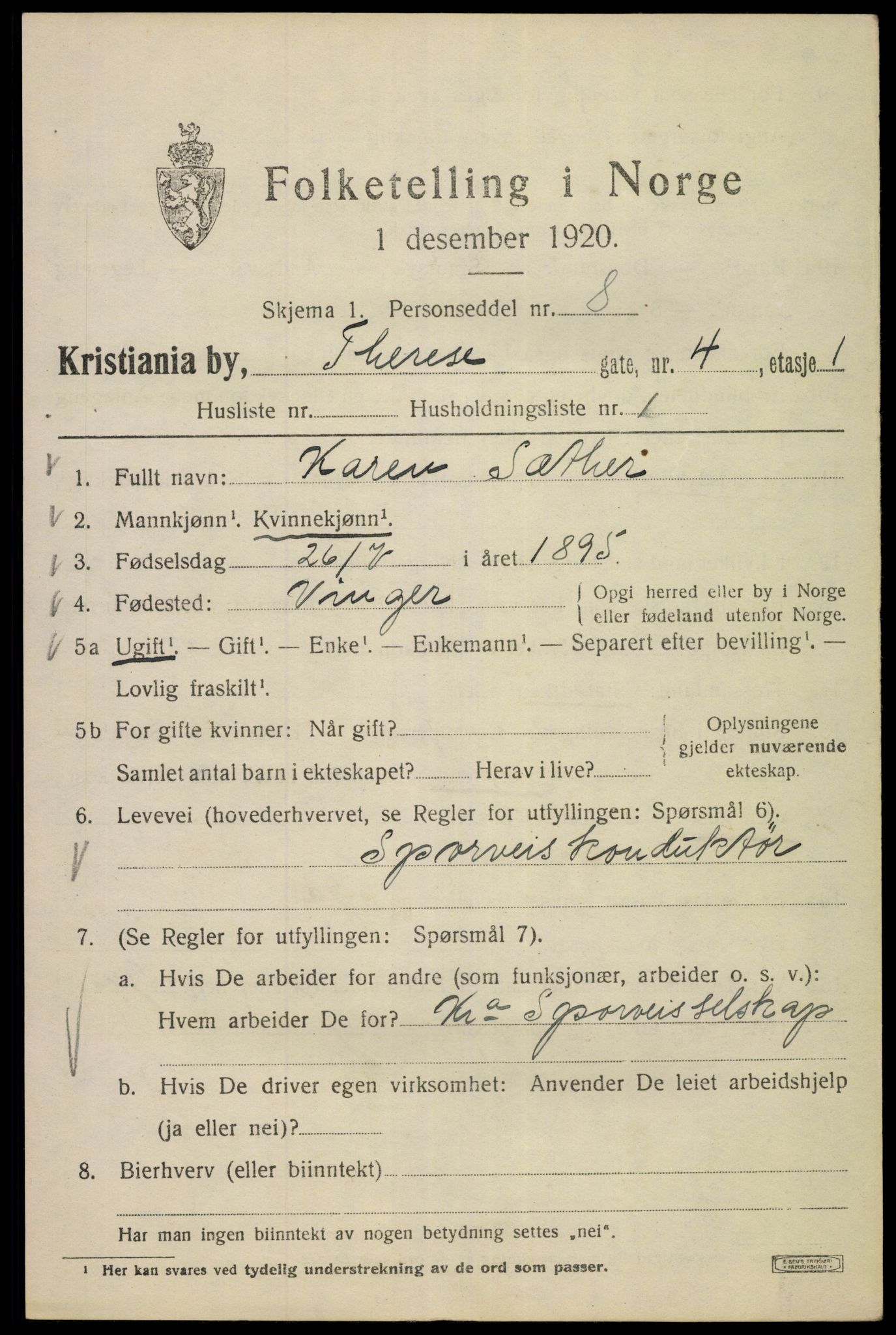 SAO, 1920 census for Kristiania, 1920, p. 566081