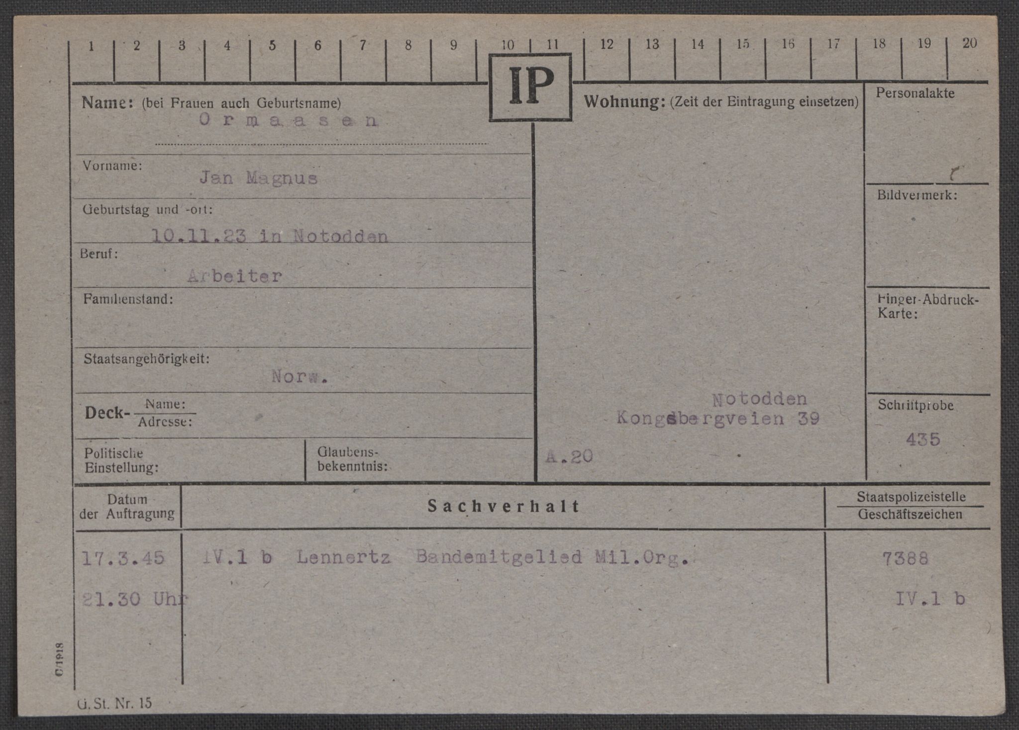 Befehlshaber der Sicherheitspolizei und des SD, AV/RA-RAFA-5969/E/Ea/Eaa/L0008: Register over norske fanger i Møllergata 19: Oelze-Ru, 1940-1945, p. 488