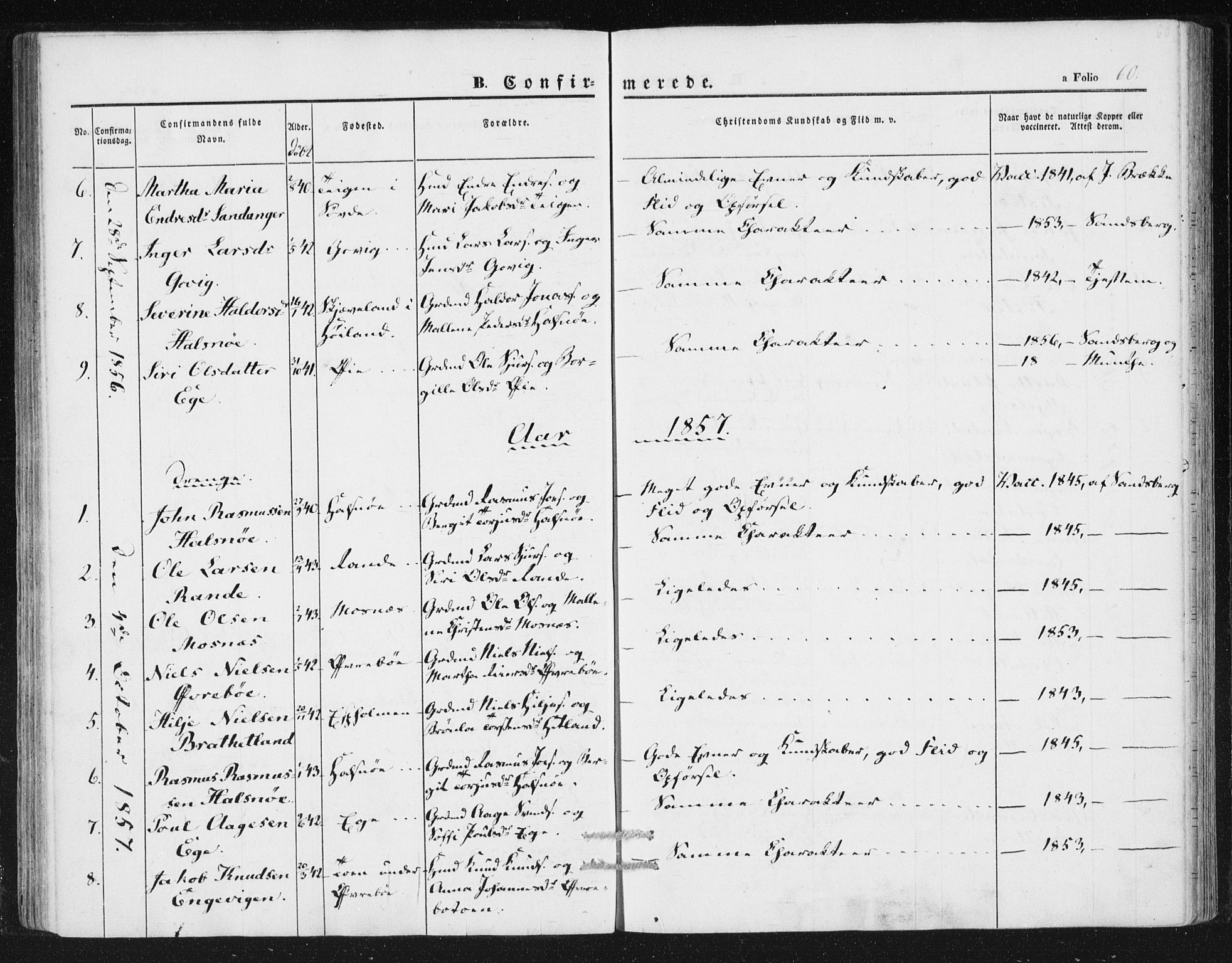 Hjelmeland sokneprestkontor, SAST/A-101843/01/IV/L0010: Parish register (official) no. A 10, 1851-1871, p. 60
