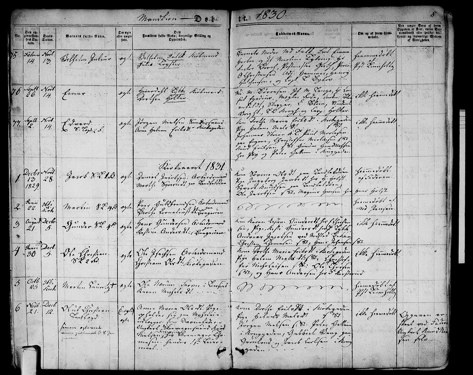 Bragernes kirkebøker, SAKO/A-6/F/Fb/L0001: Parish register (official) no. II 1, 1830-1847, p. 8