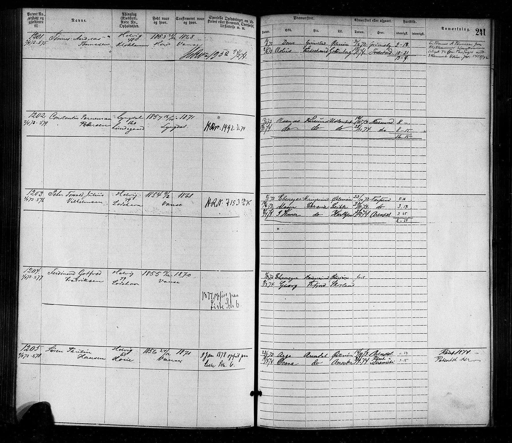 Farsund mønstringskrets, SAK/2031-0017/F/Fa/L0001: Annotasjonsrulle nr 1-1920 med register, M-1, 1869-1877, p. 271