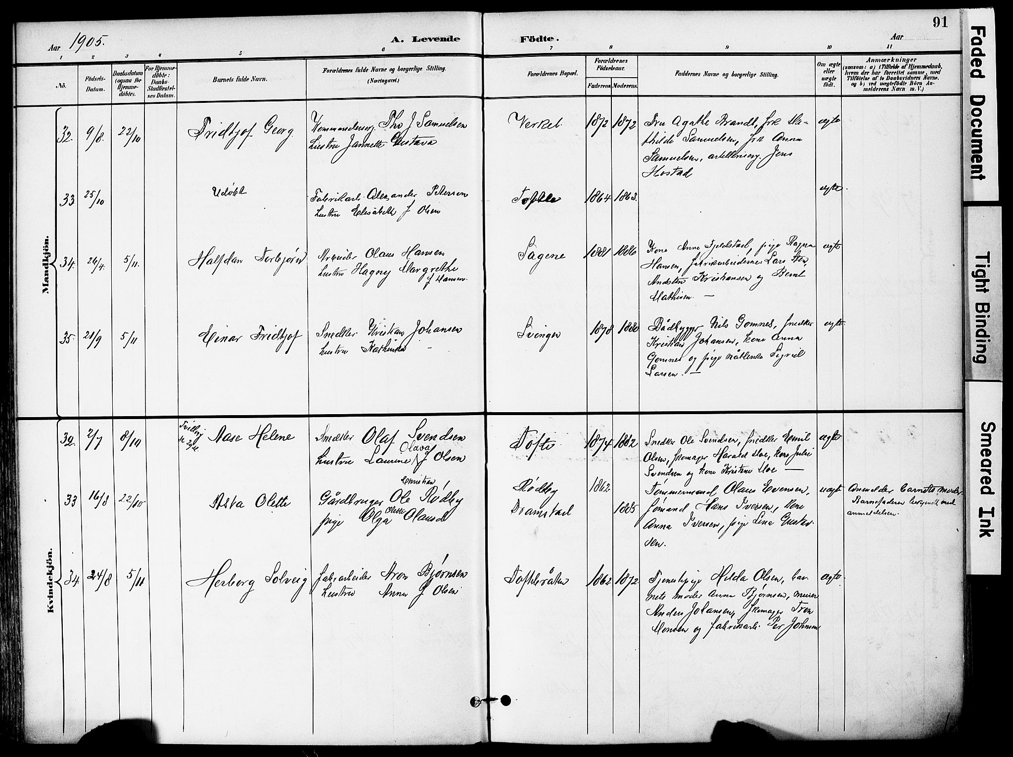 Hurum kirkebøker, AV/SAKO-A-229/F/Fa/L0015: Parish register (official) no. 15, 1896-1908, p. 91