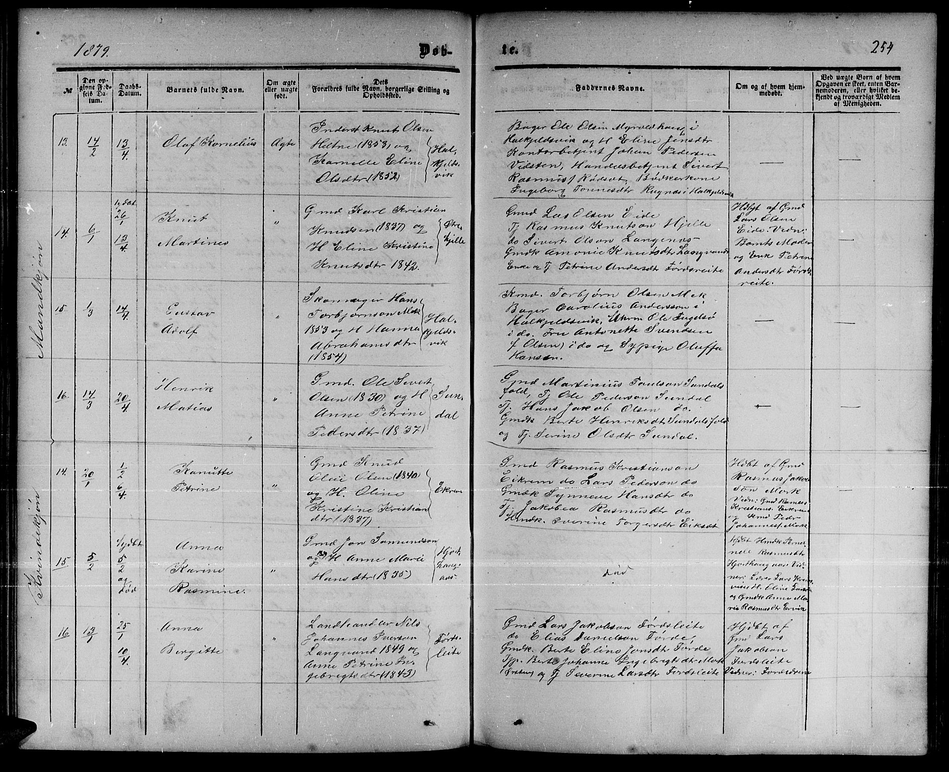 Ministerialprotokoller, klokkerbøker og fødselsregistre - Møre og Romsdal, AV/SAT-A-1454/511/L0157: Parish register (copy) no. 511C03, 1864-1884, p. 254