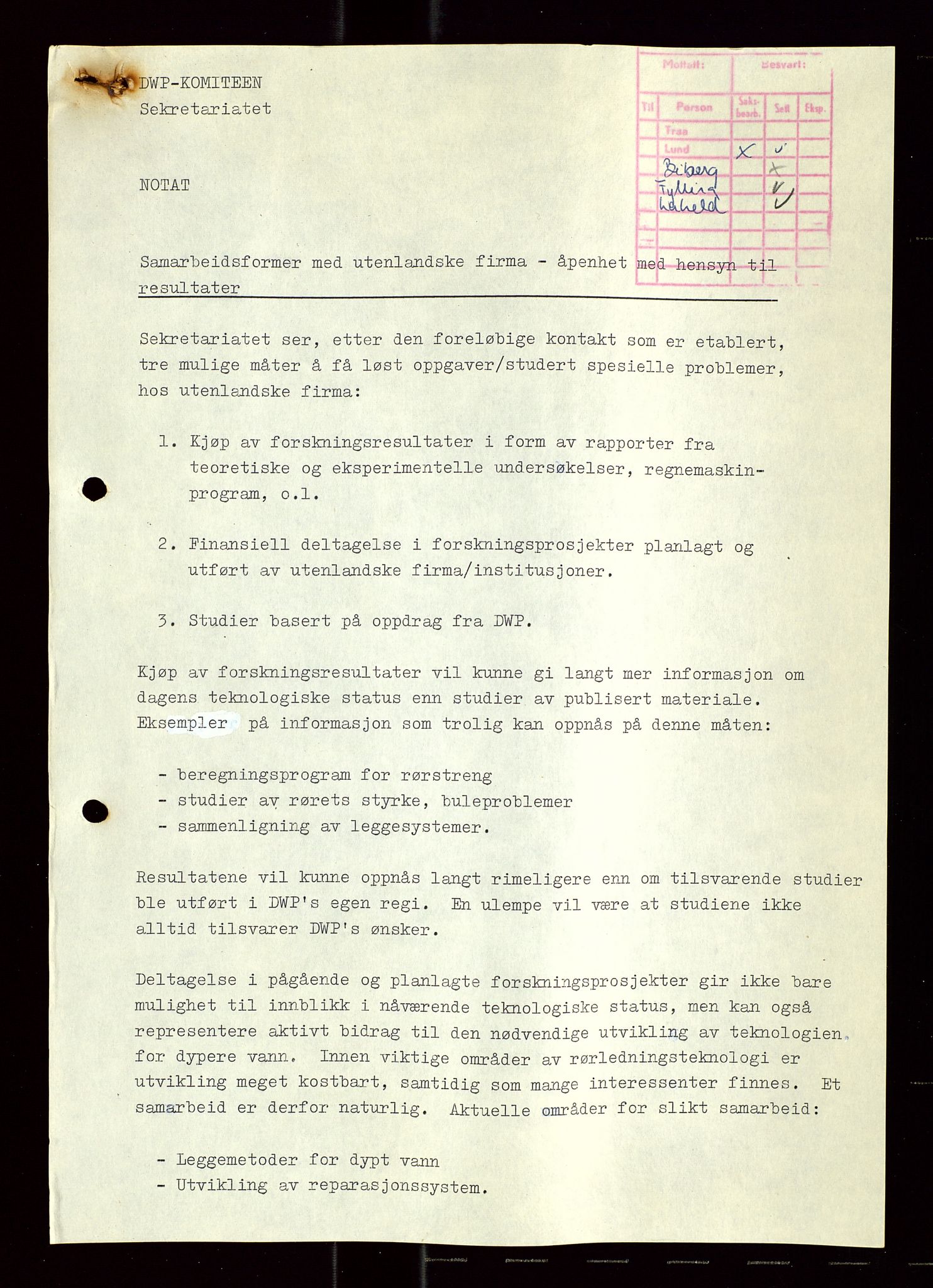 Industridepartementet, Oljekontoret, SAST/A-101348/Di/L0004: DWP, møter, komite`møter, 761 forskning/teknologi, 1972-1975, p. 223