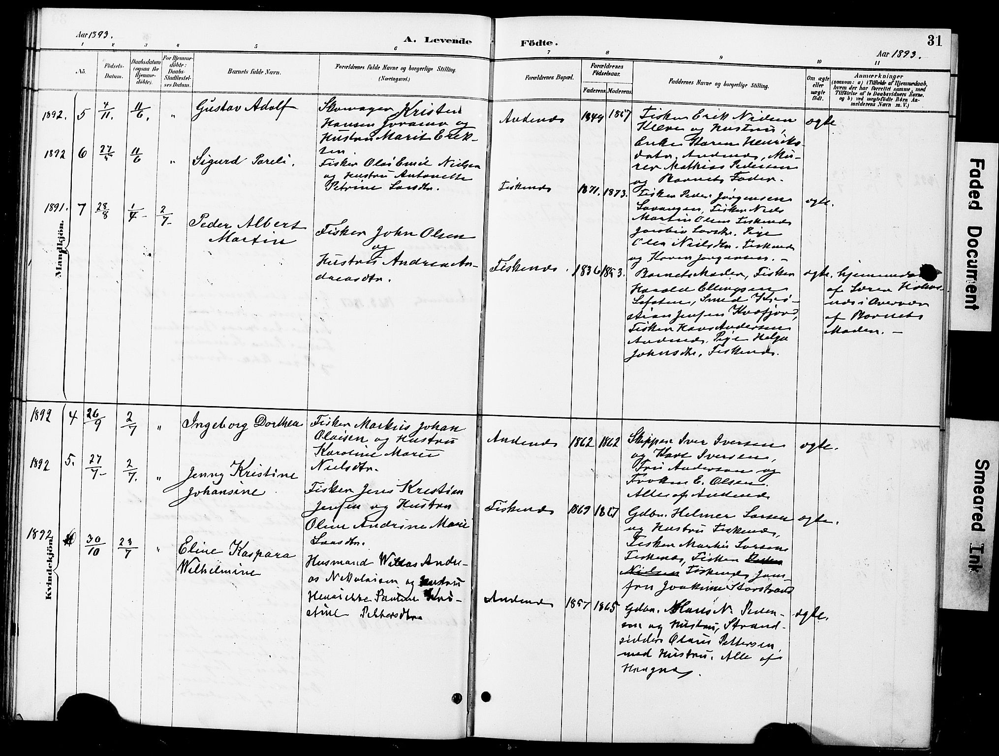 Ministerialprotokoller, klokkerbøker og fødselsregistre - Nordland, AV/SAT-A-1459/899/L1448: Parish register (copy) no. 899C03, 1887-1902, p. 31