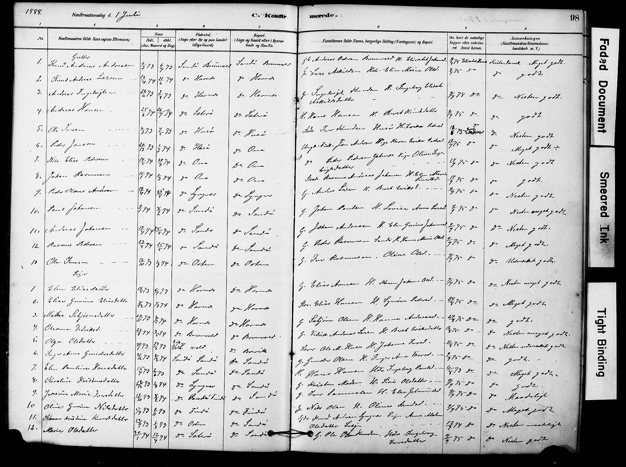 Ministerialprotokoller, klokkerbøker og fødselsregistre - Møre og Romsdal, AV/SAT-A-1454/561/L0729: Parish register (official) no. 561A03, 1878-1900, p. 98